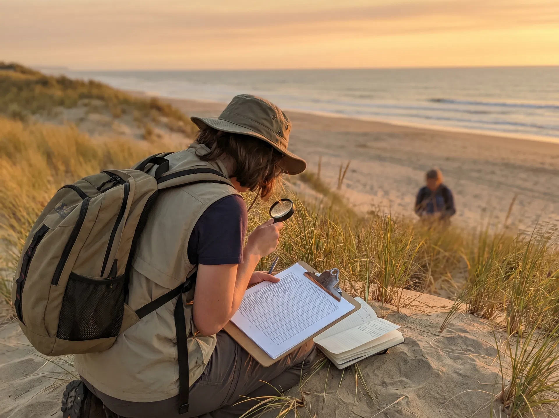 Student conducting dune survey