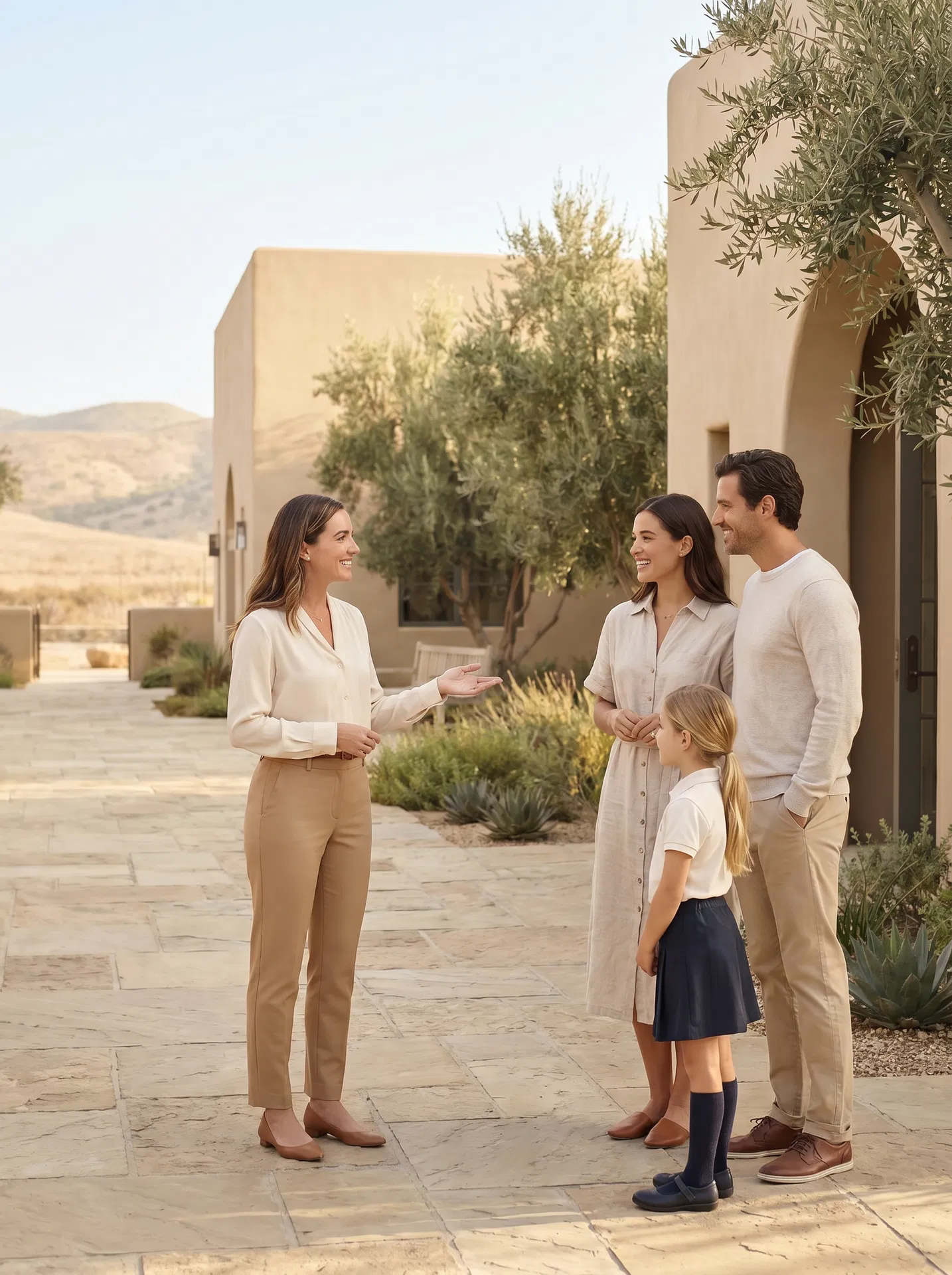 Familia conociendo la escuela durante una visita de admisión