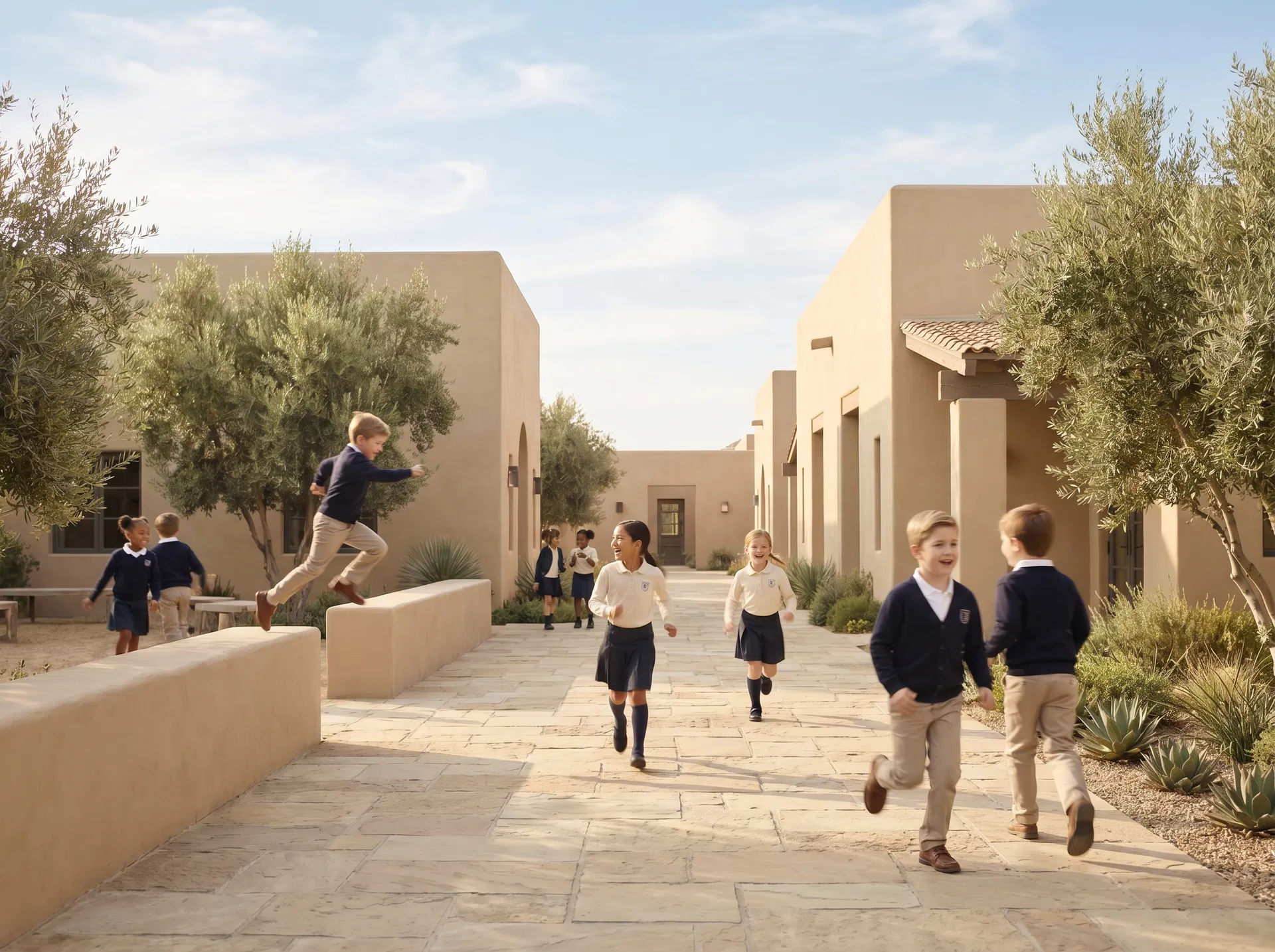 Niños jugando en un entorno escolar seguro y cálido