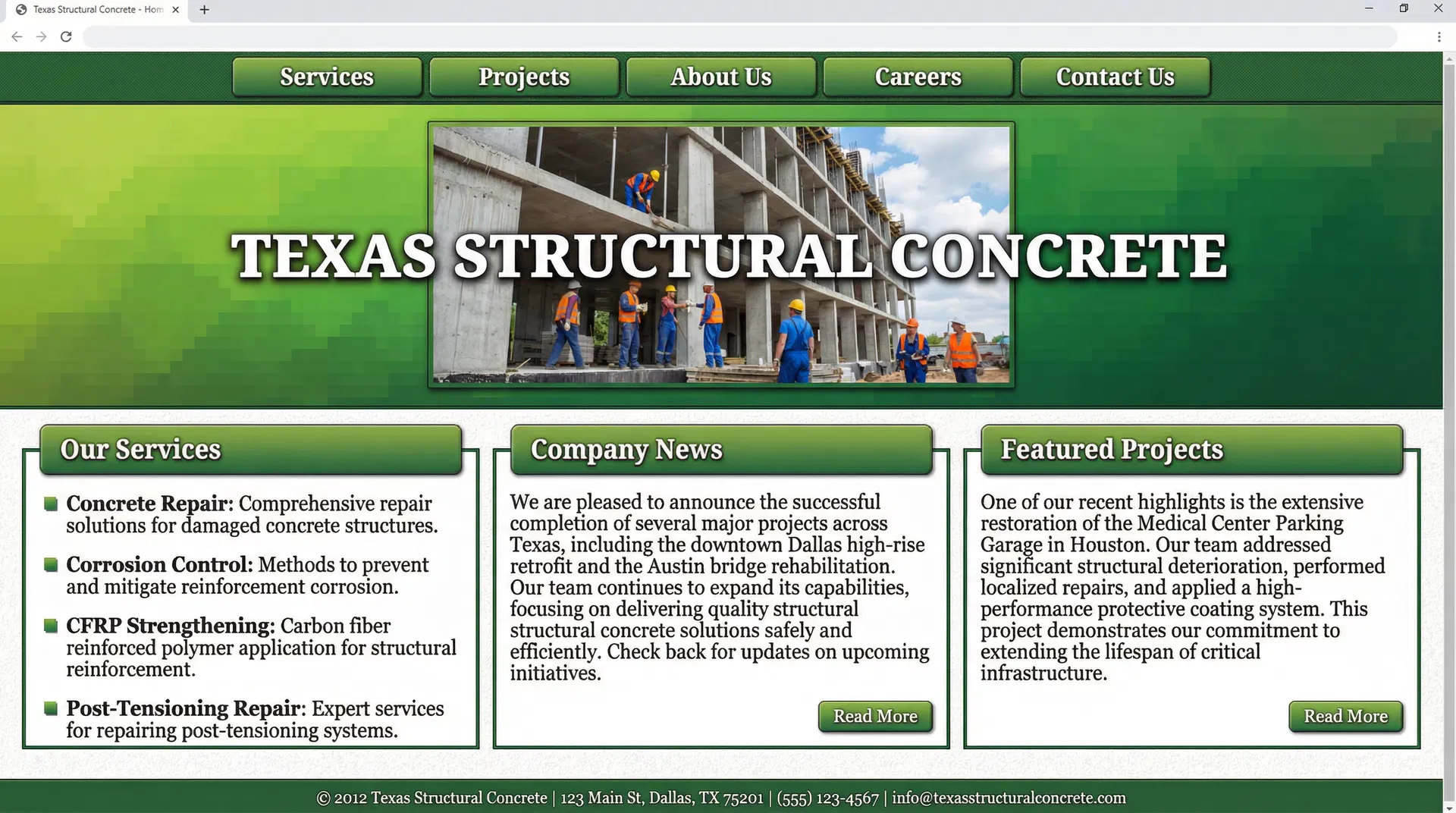Typical outdated structural consulting website