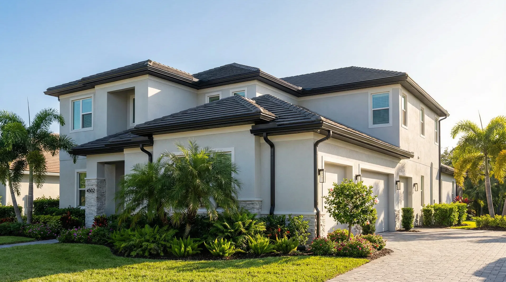 Central Florida home with Black seamless gutters installed by PrimeFlow Gutters