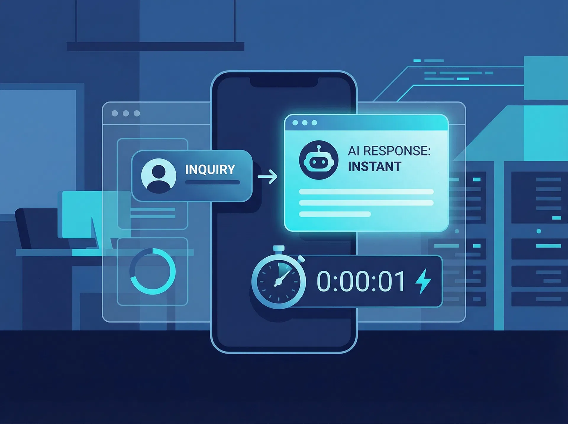 AI responding instantly to a customer inquiry — speed wins deals