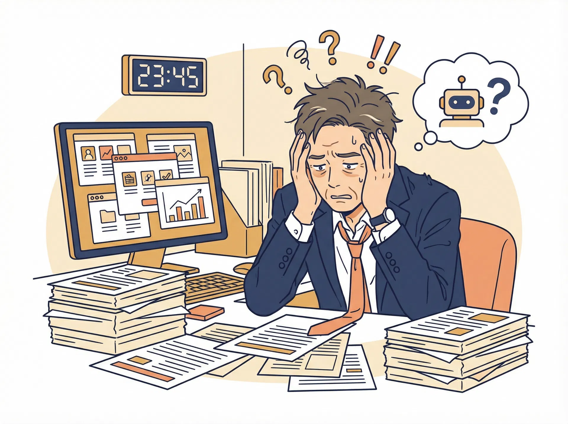 業務に悩むビジネスパーソン