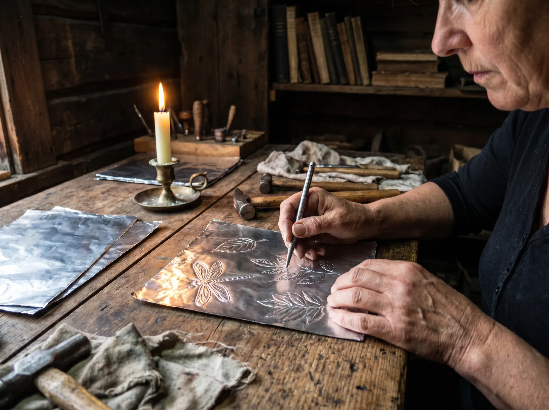 Hands creating a grimoire cover