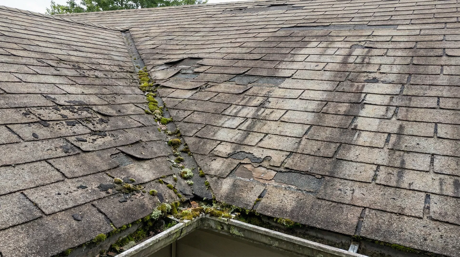 Damaged roof showing wear and aging