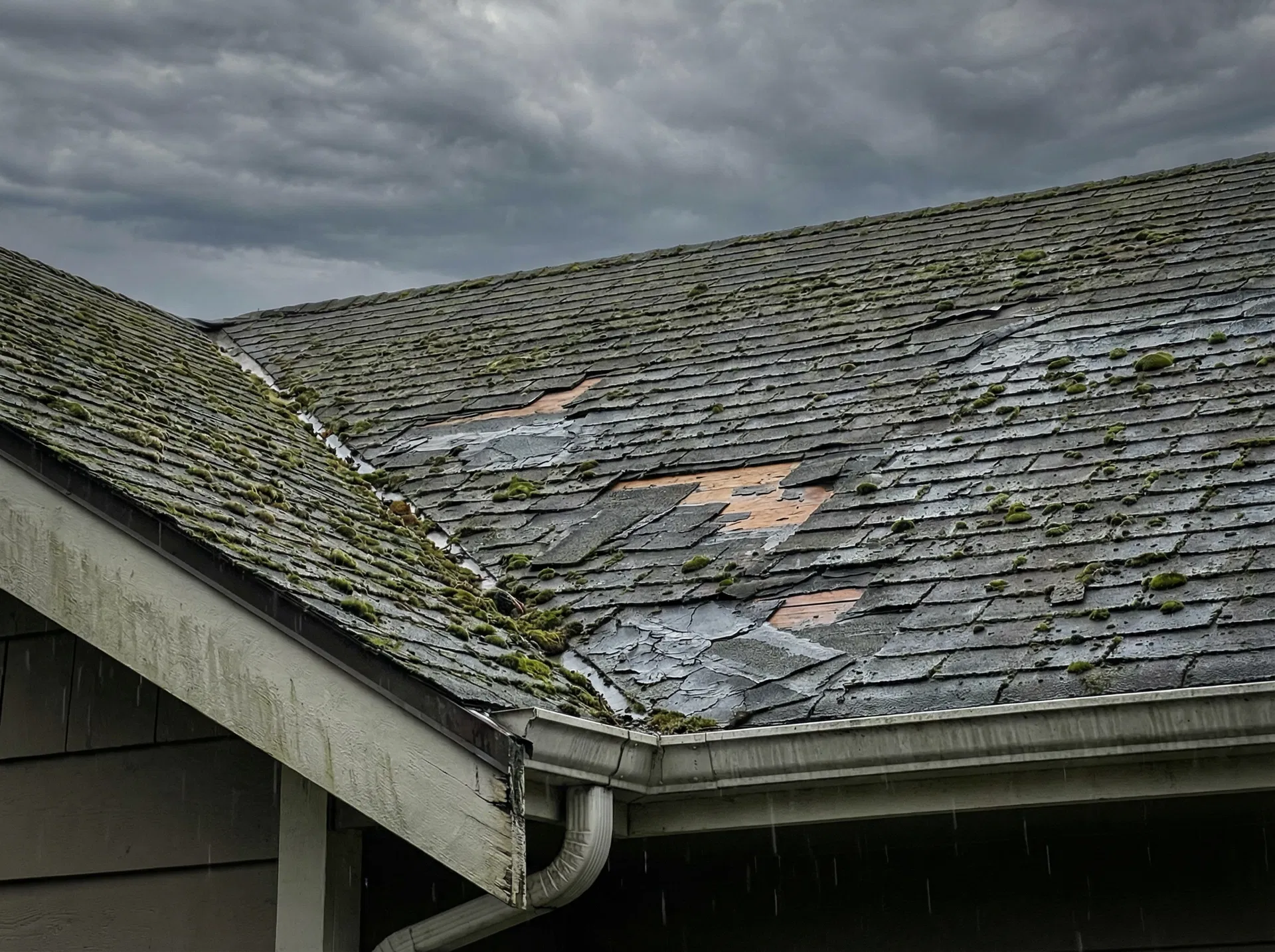 Damaged roof before repair
