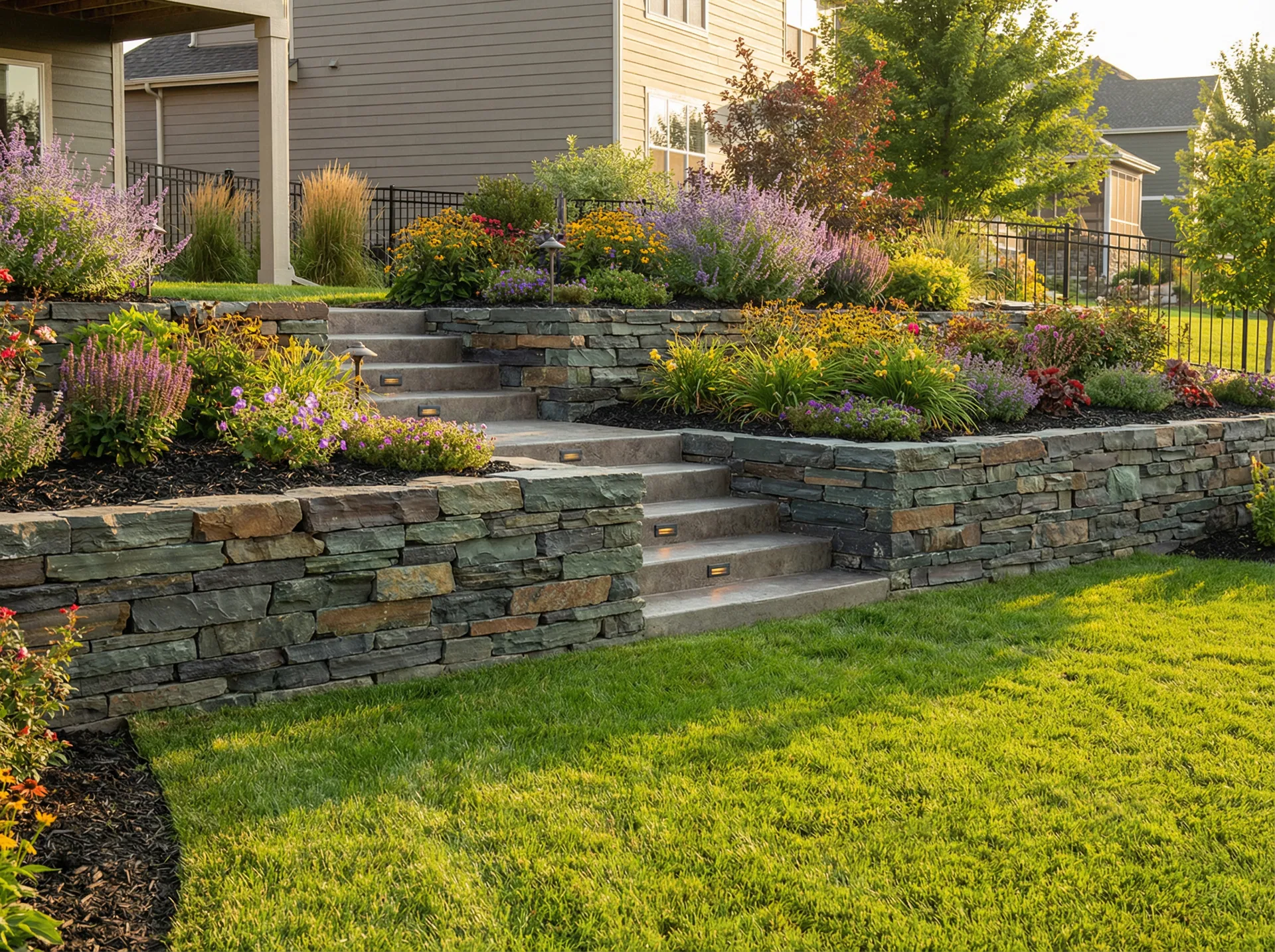 Professional retaining wall and landscaping