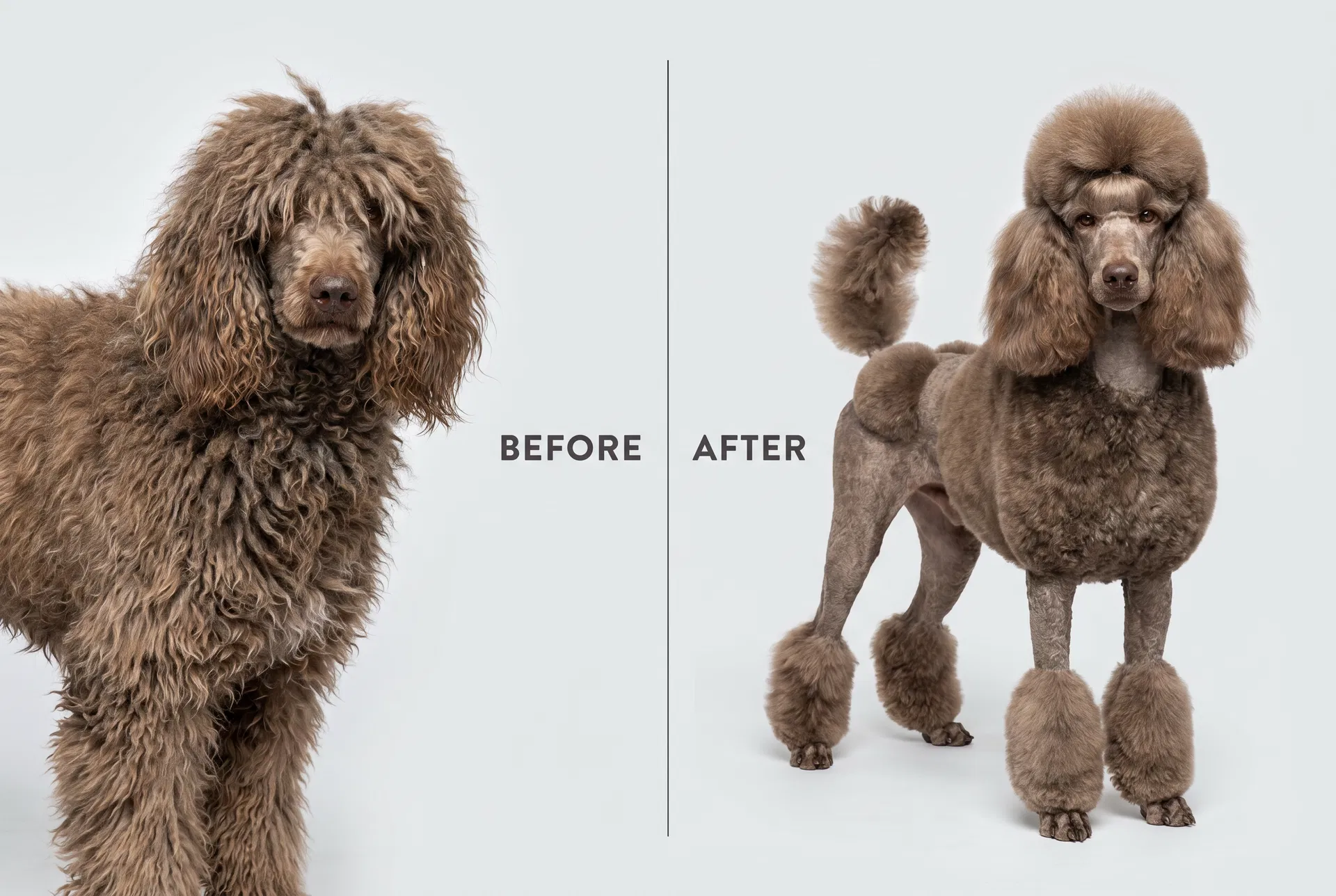 Before and after grooming — Standard Poodle