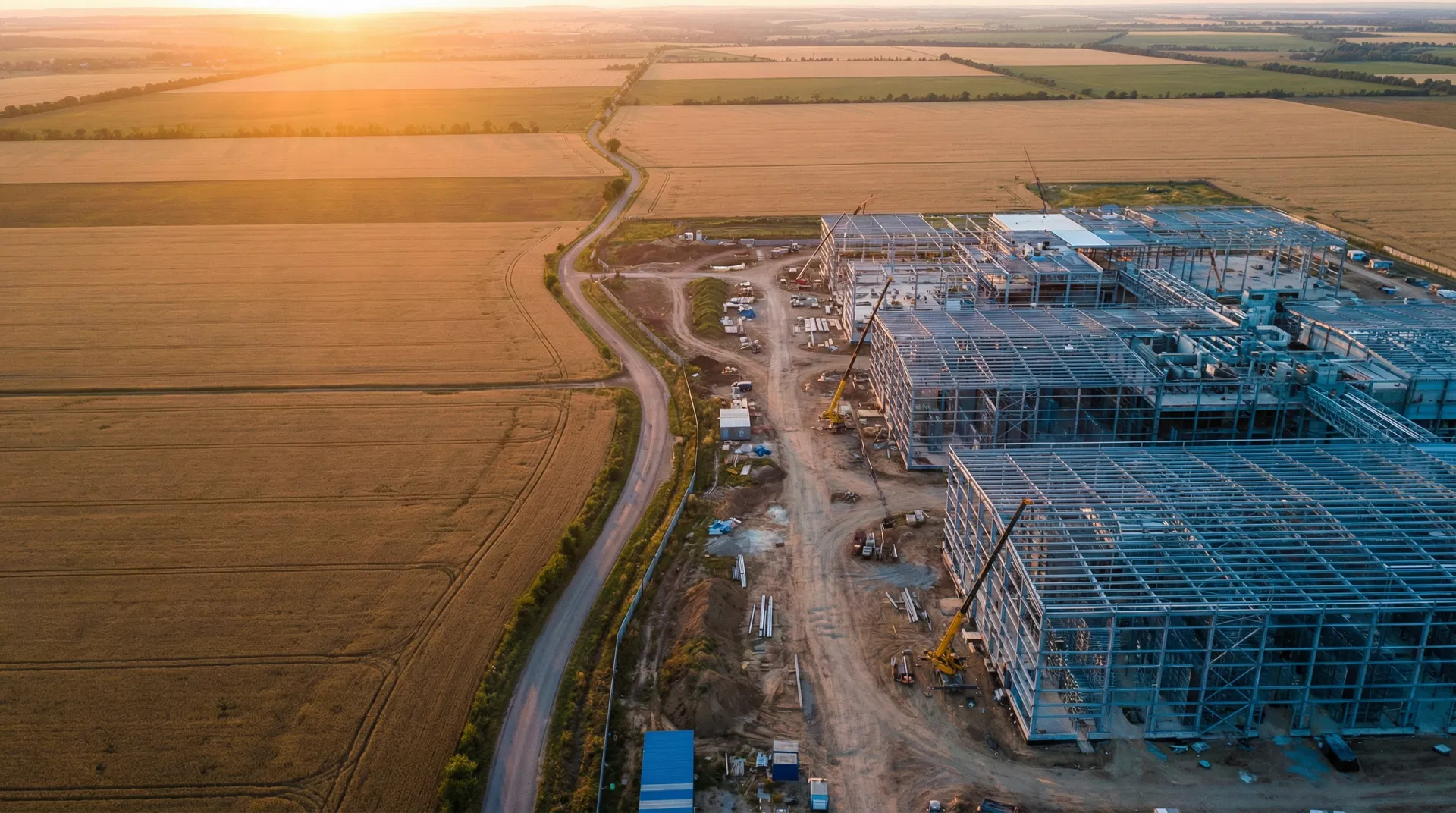 Data center construction in Midwest farmland