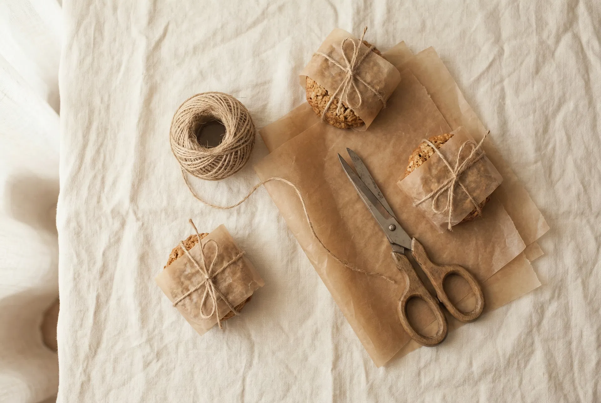 手づくりのお菓子を包む手