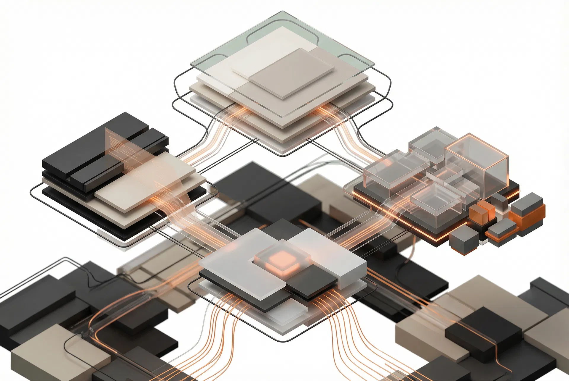 Abstrakte Visualisierung von vier verbundenen T-HUB-Zonen