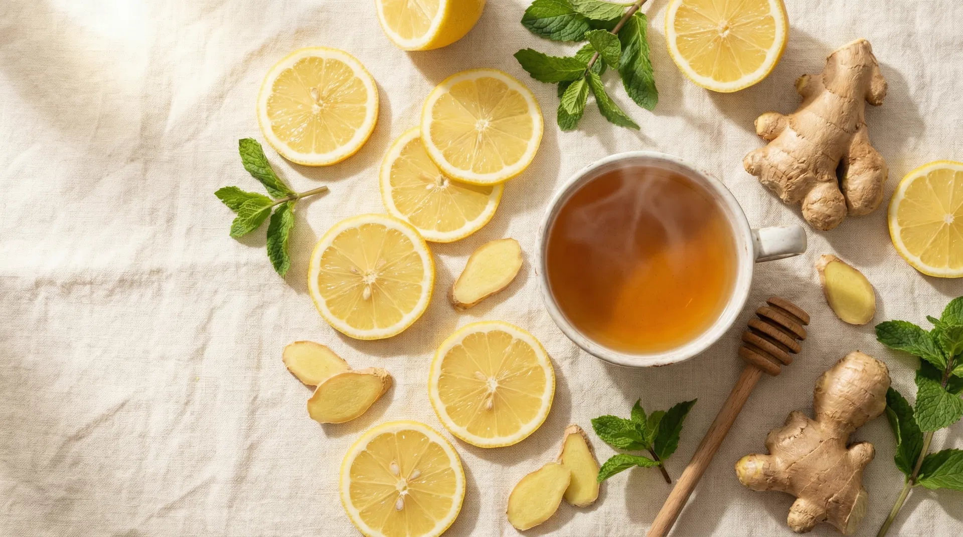 Fresh lemons, ginger, and detox tea