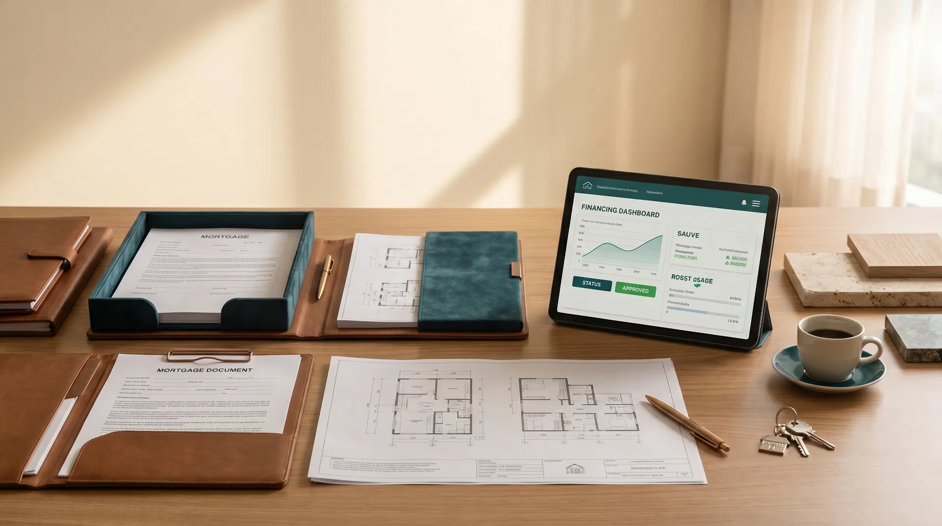 Mesa com documentos e análise de financiamento imobiliário
