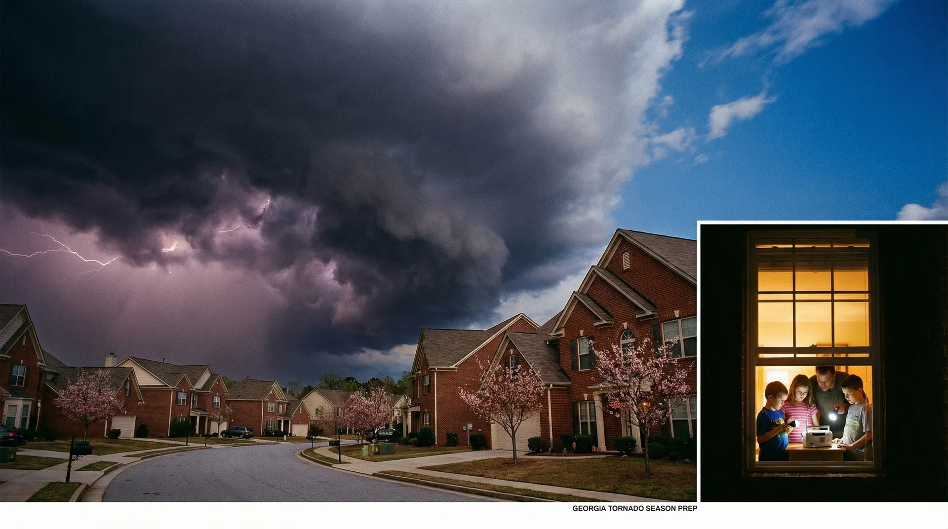 Georgia home with dramatic storm clouds approaching during tornado season