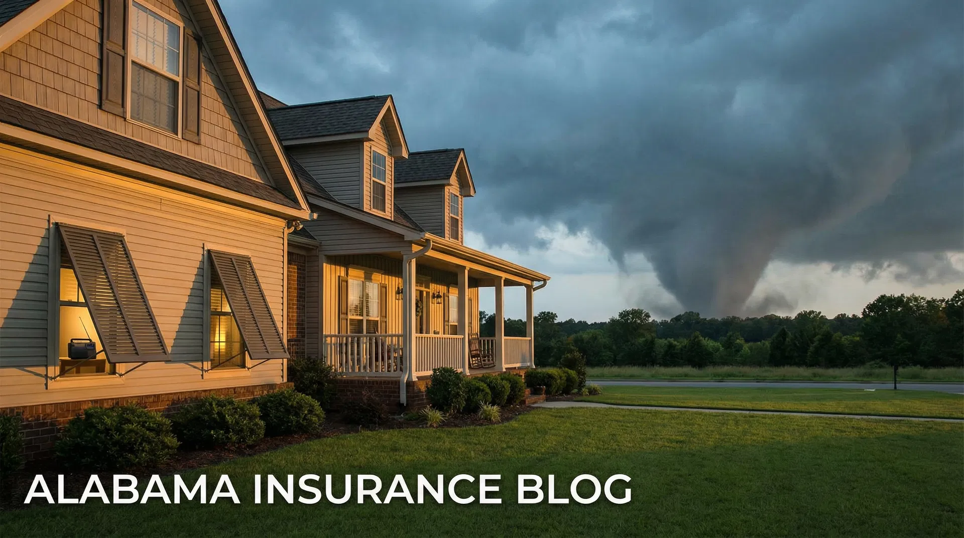 Alabama home with approaching tornado storm clouds on the horizon during tornado season