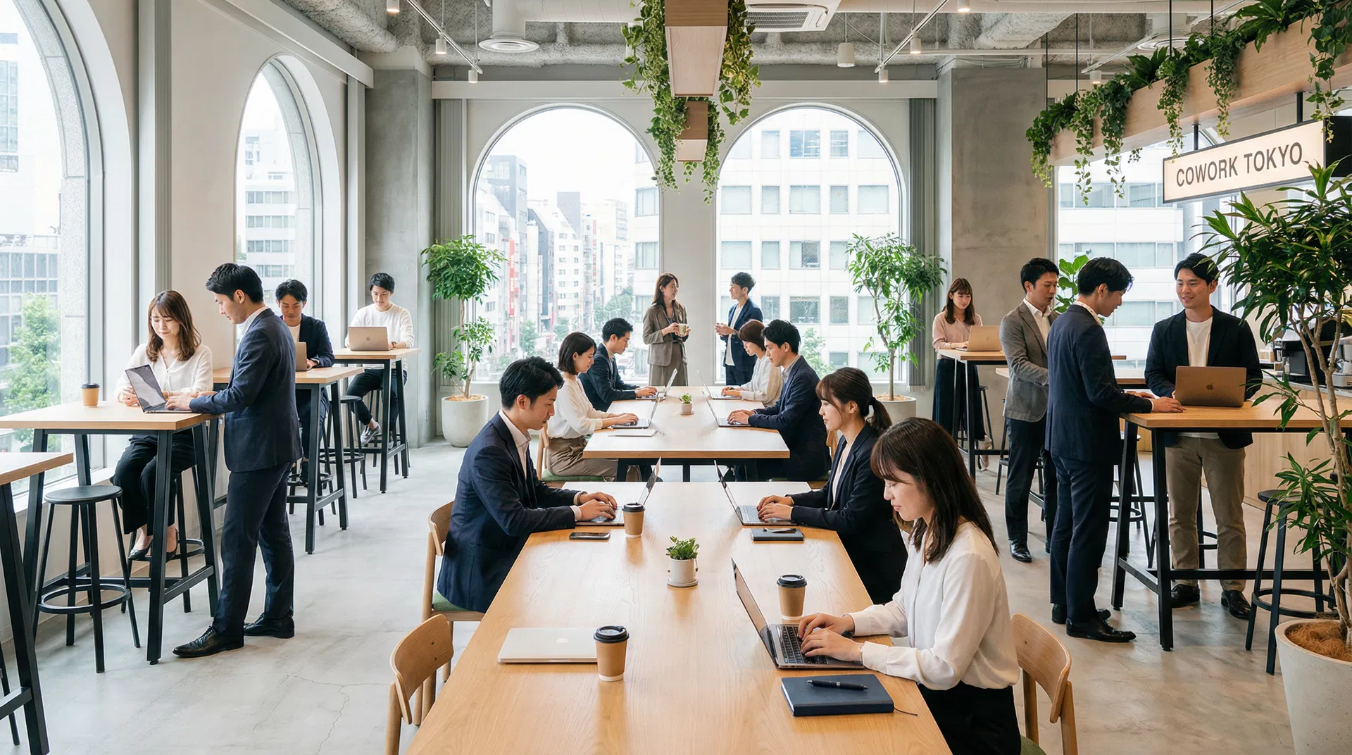 コワーキングスペースで働くビジネスパーソン