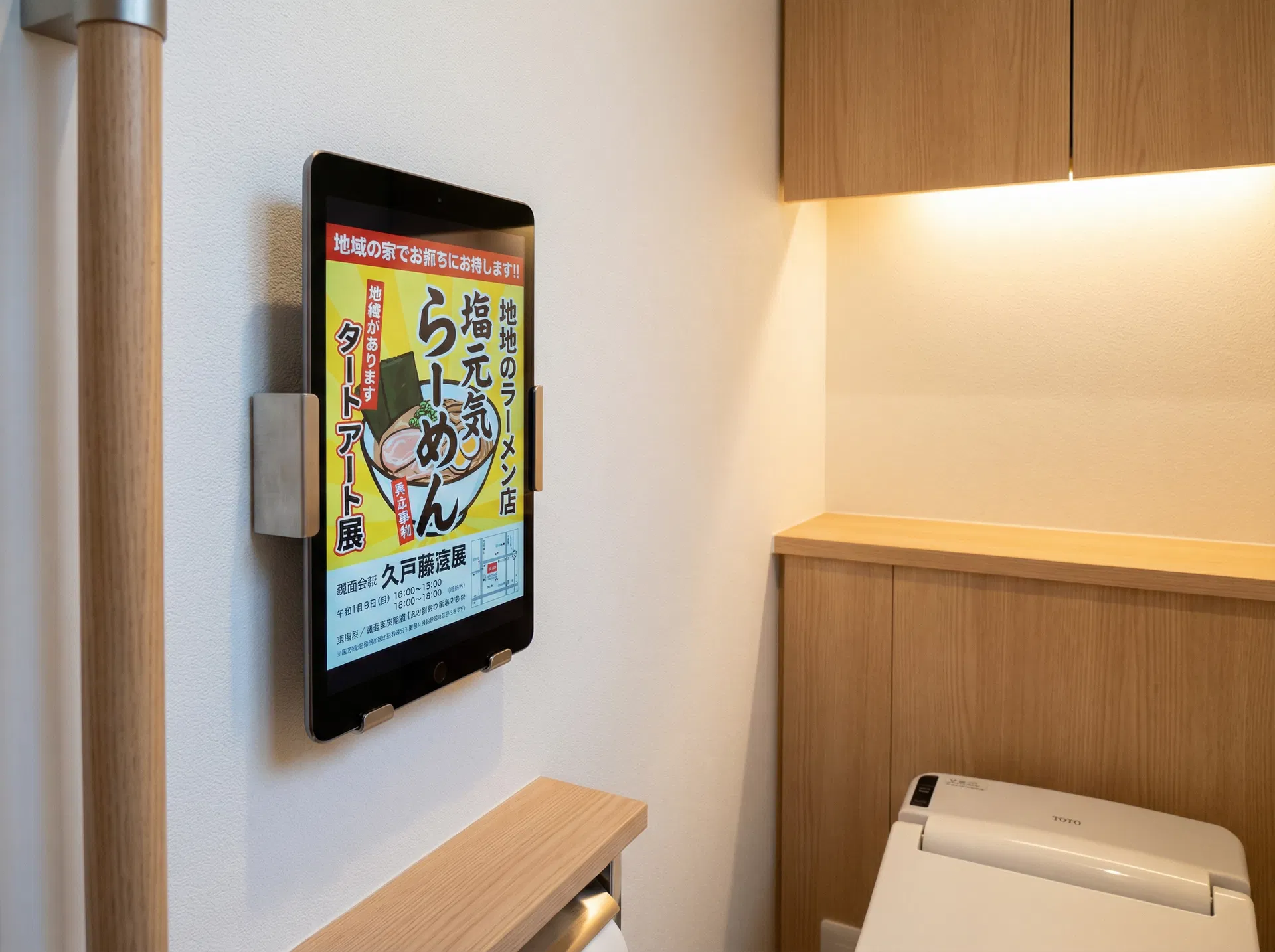 トイレ個室内の縦置きサイネージ設置イメージ