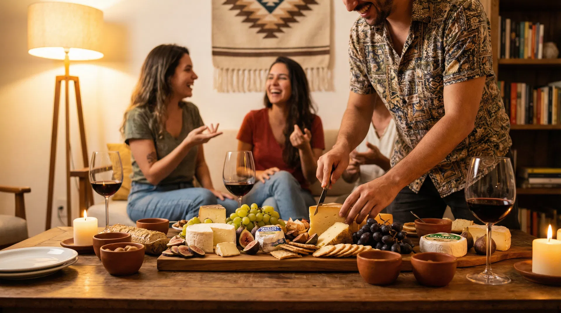 Amigos degustando queijos artesanais do clube