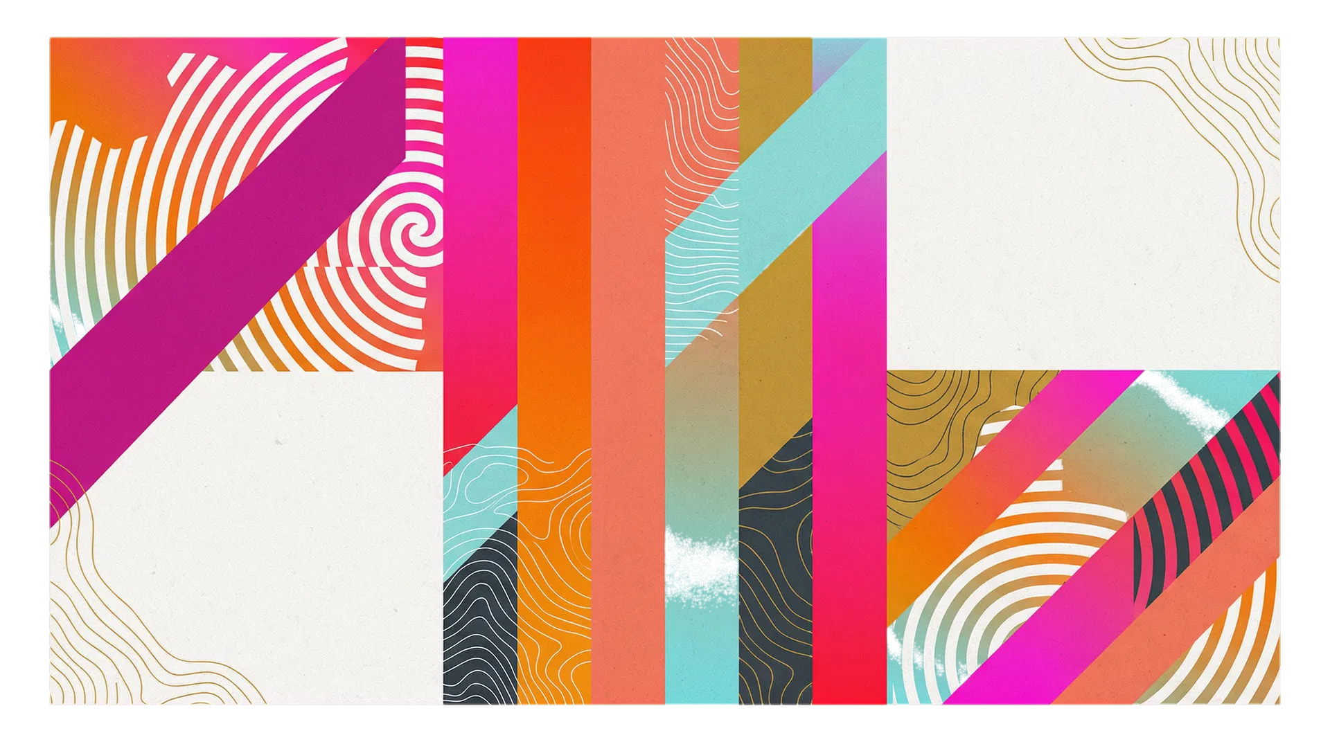 Faixas editoriais e elementos biométricos nas cores da marca