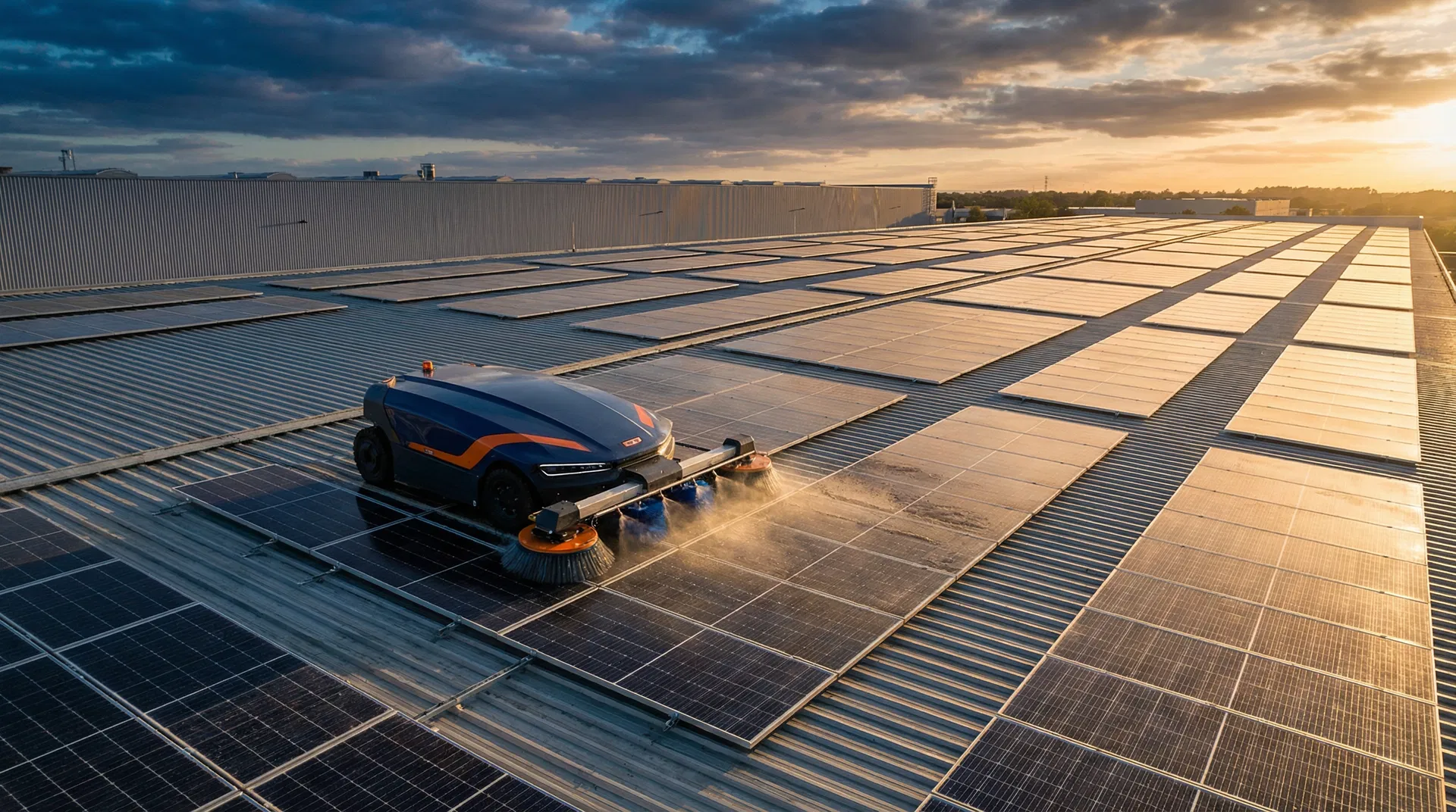 Robot de nettoyage de panneaux solaires en action