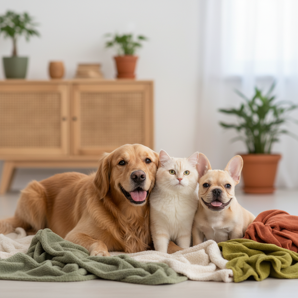 Chienne de race Golden Retriever avec une culotte de protection hygiénique, regardant attentivement son propriétaire, symbolisant le suivi des chaleurs.