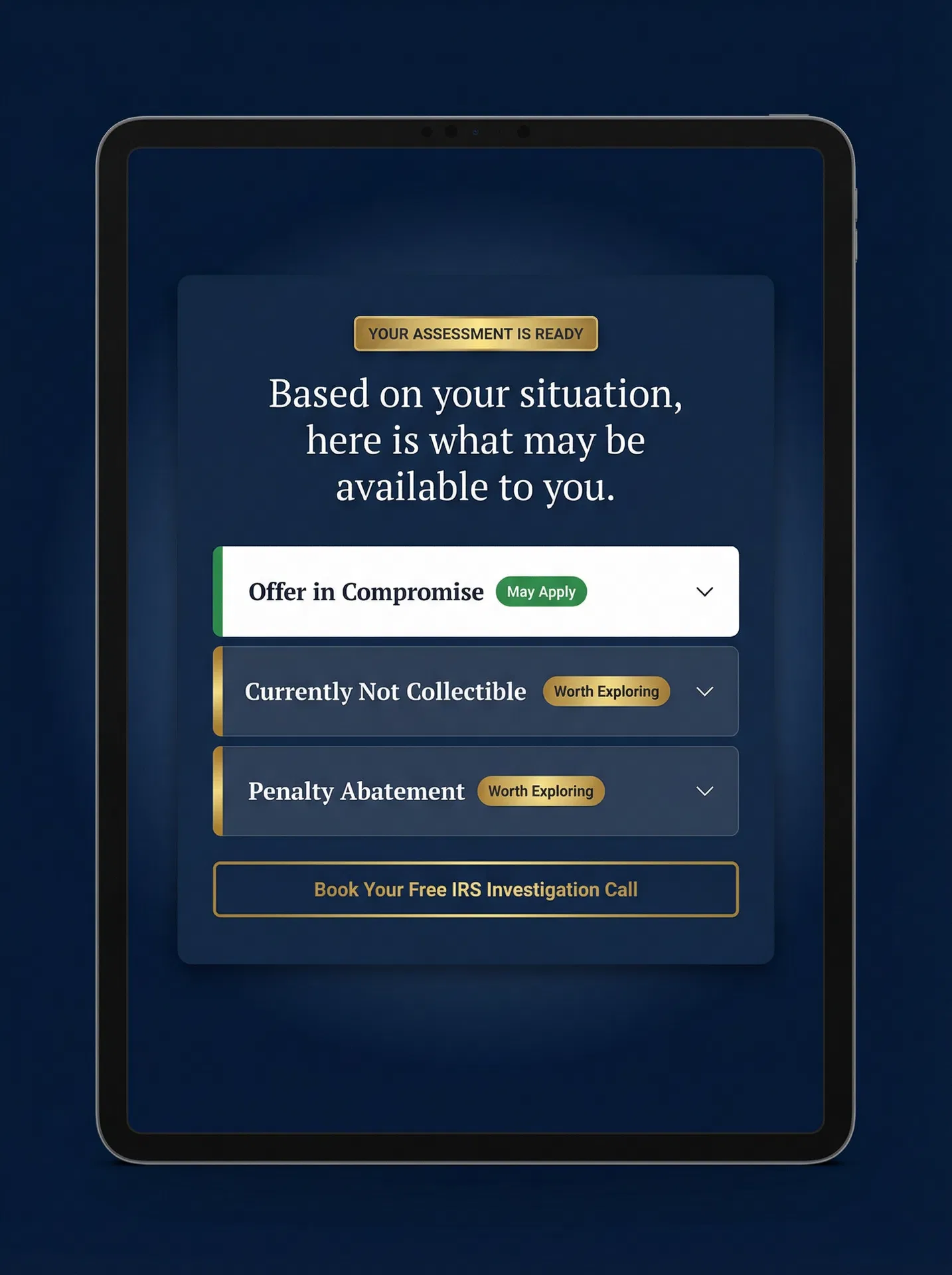 Example of your assessment results