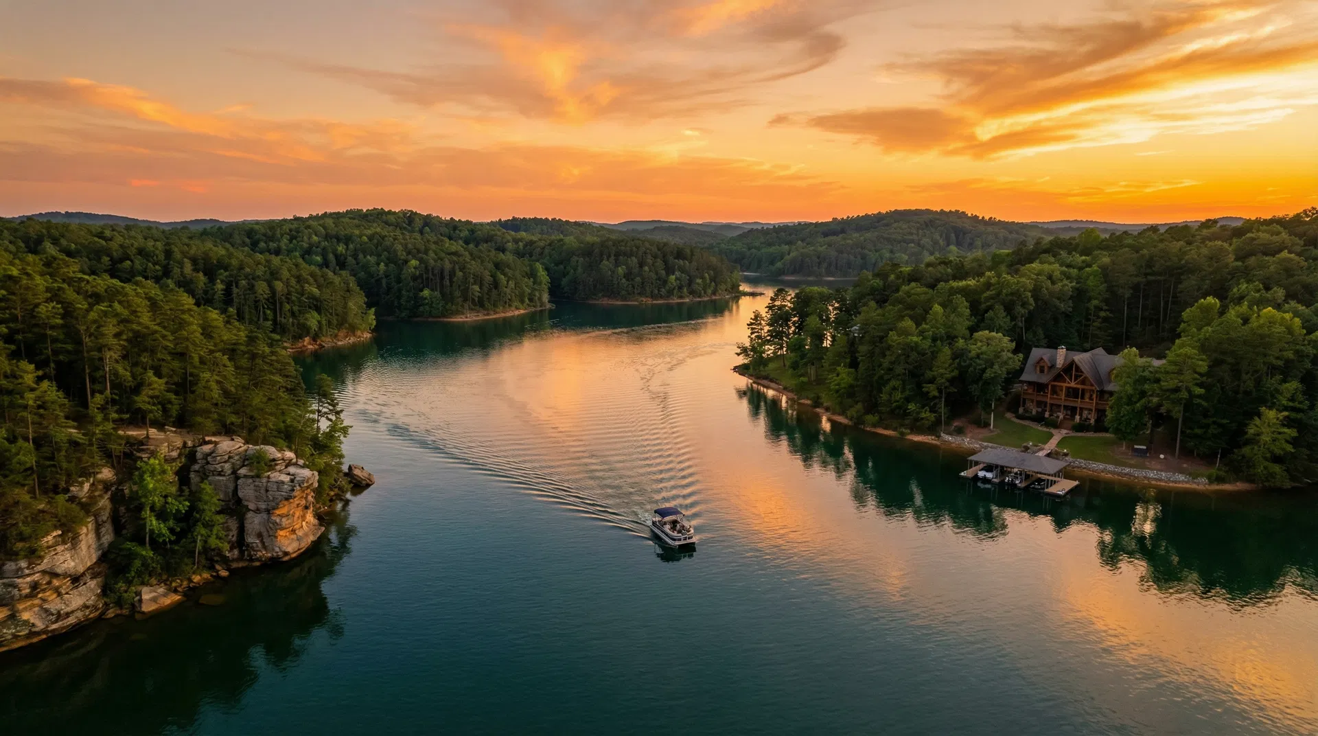 Smith Lake Alabama aerial view at sunset