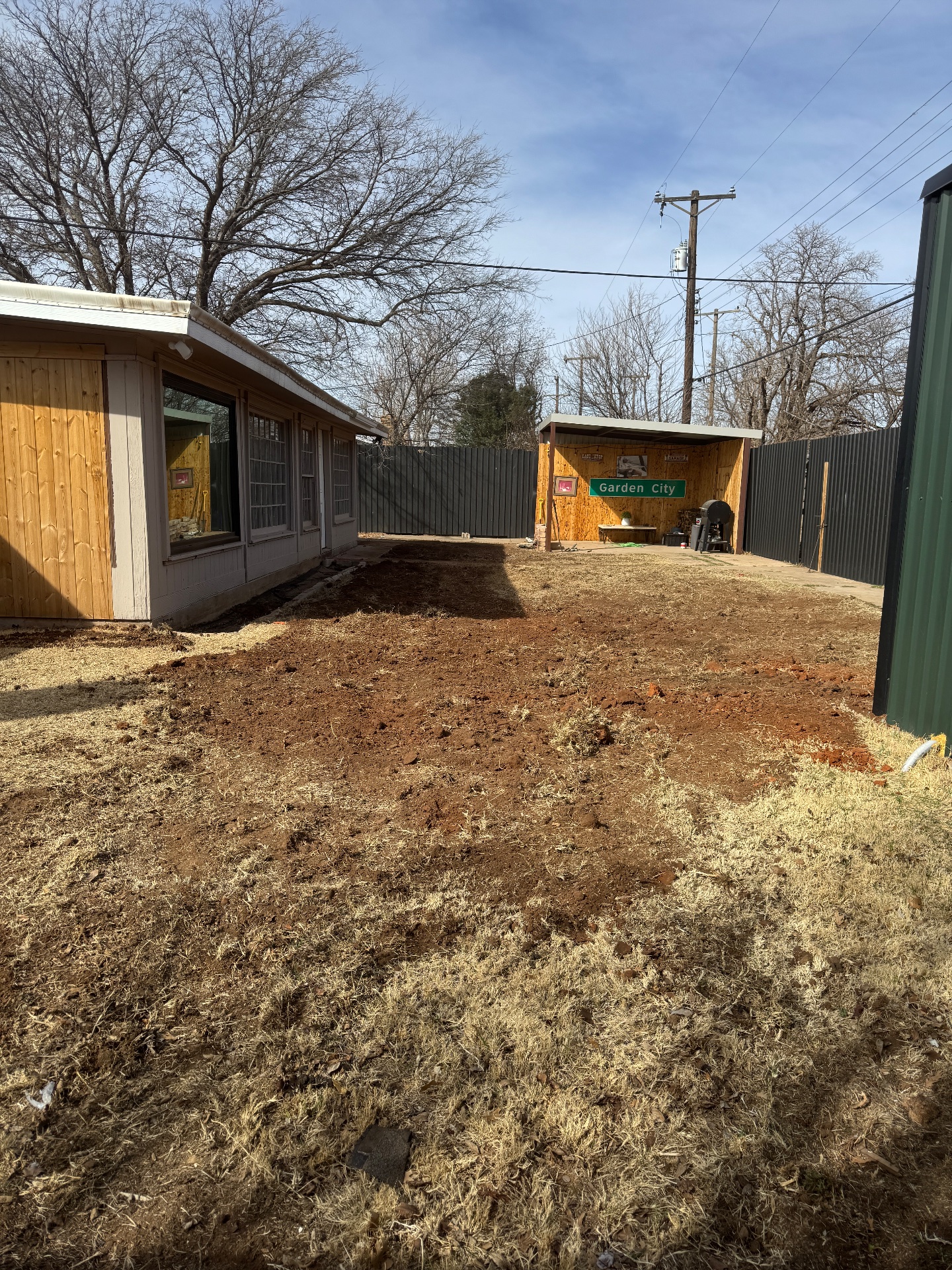 Kitchen/ Washer Re-route in Lubbock, Texas - The customers kitchen and washer lines were badly corroded and cracked through the lines. We re-routed the lines around the house to avoid busting concrete inside and replaced it with pvc. This picture was taken after backfilling and leveling out the backyard to the best of our ability.