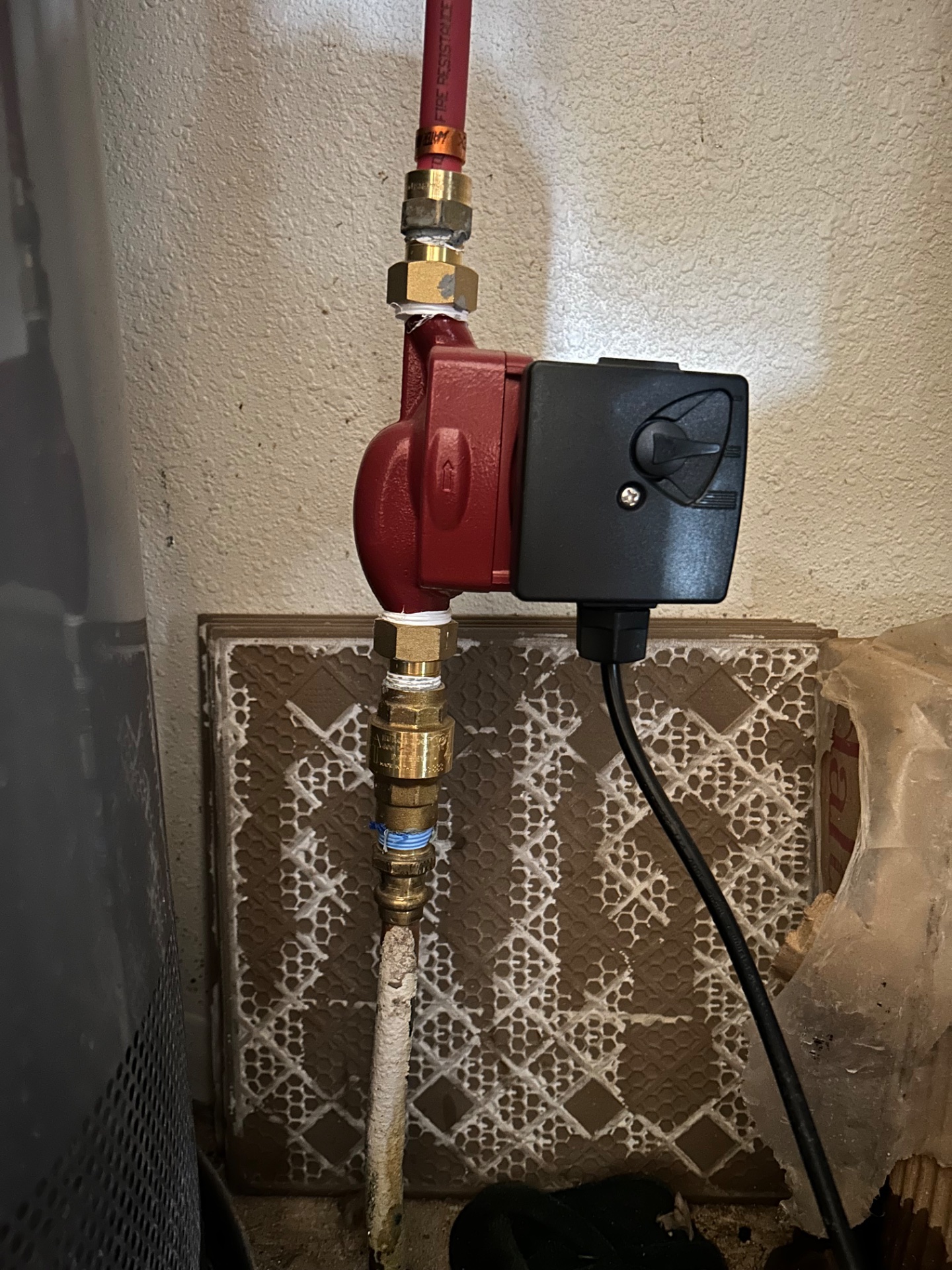 Pipe Repair in Meadows South - I removed the existing pro press male adapter on the inlet side of the recirc pump & replaced it with a new one. The leak on the line was right at the transition from copper to the adapter in Lubbock, Texas.