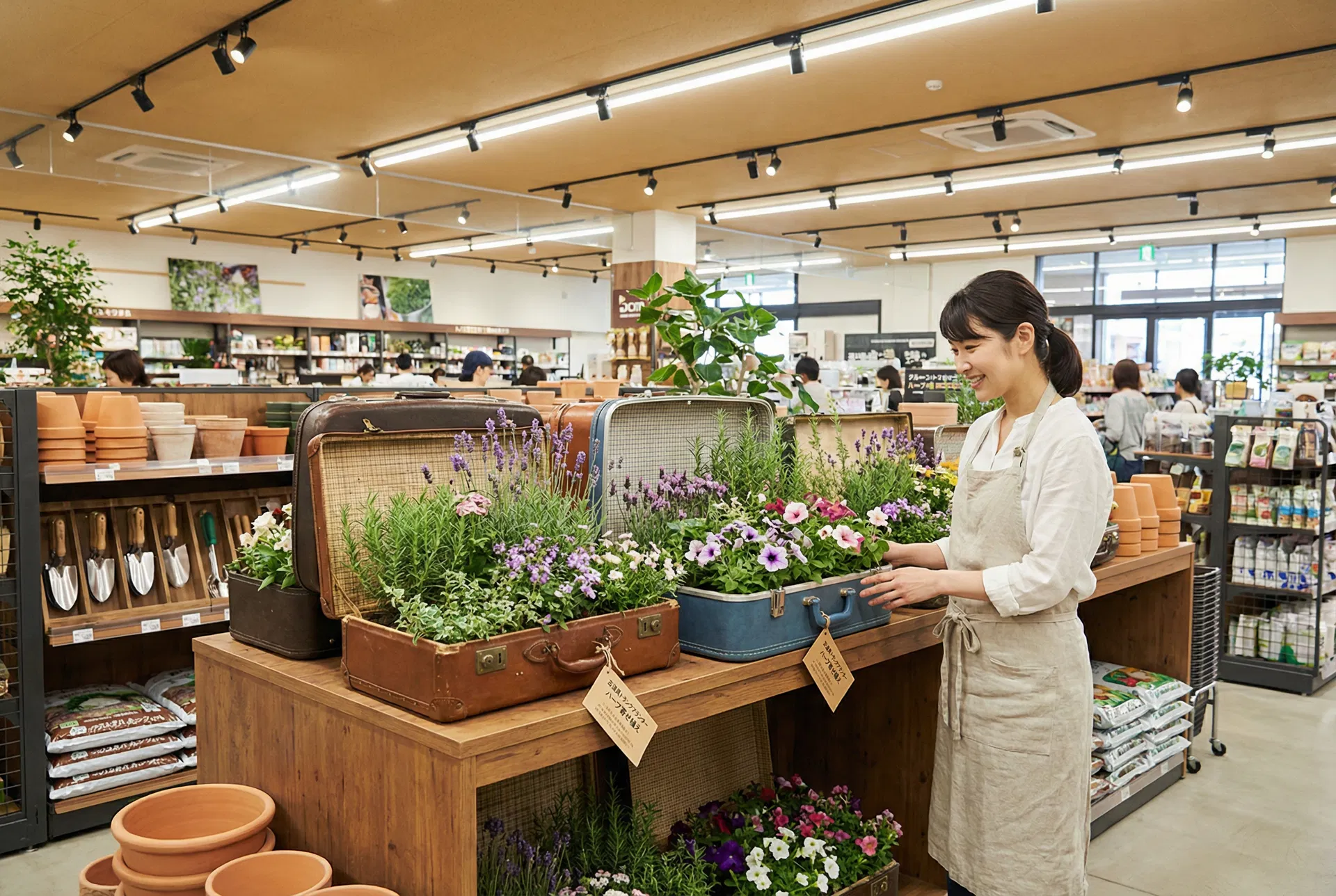 ホームセンターでのスーツケースプランター販売