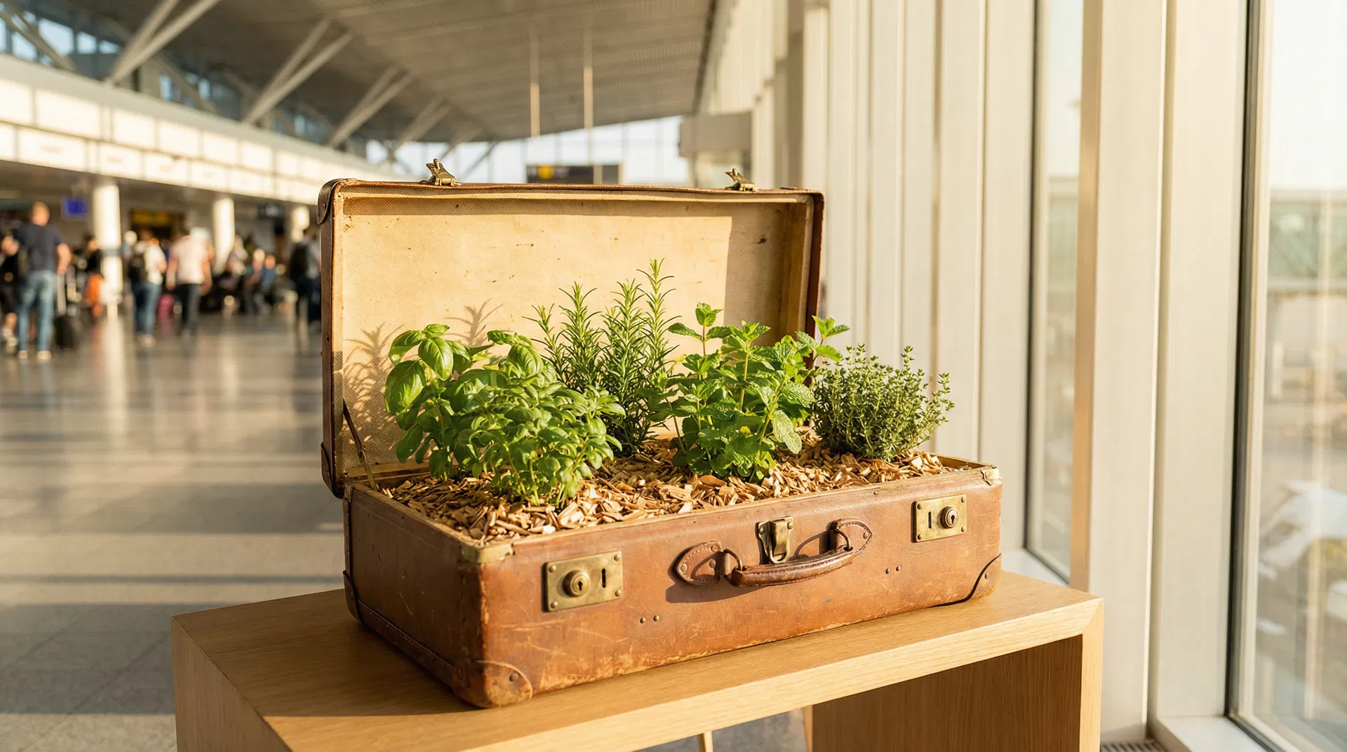 スーツケースプランターで育つハーブ