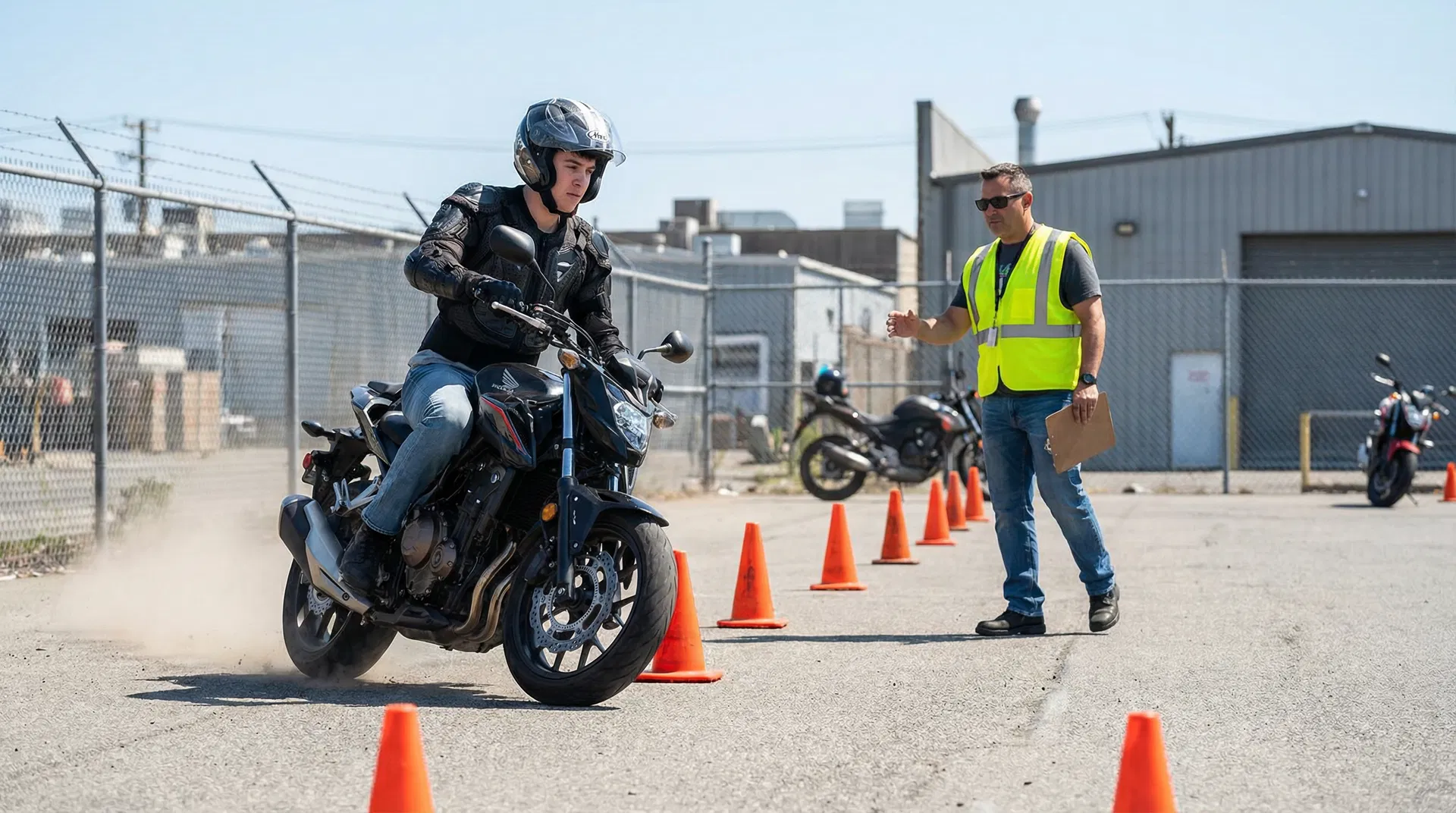 Motard en formation sur circuit