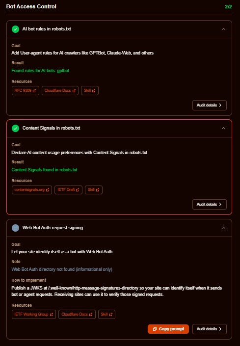 3. Controle de acesso a bots: políticas para rastreadores de IA e sinais de uso