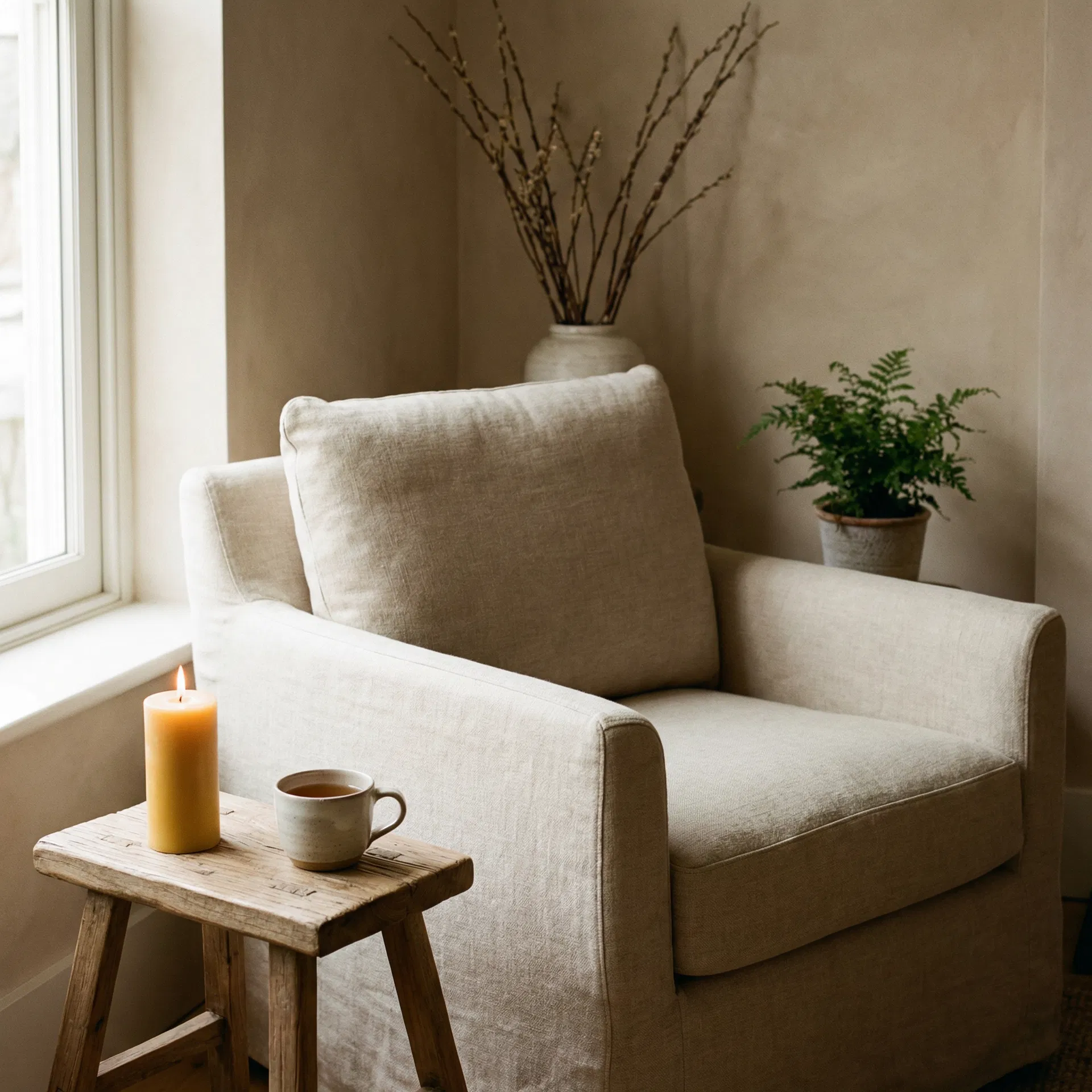 Natural linen and stone texture detail