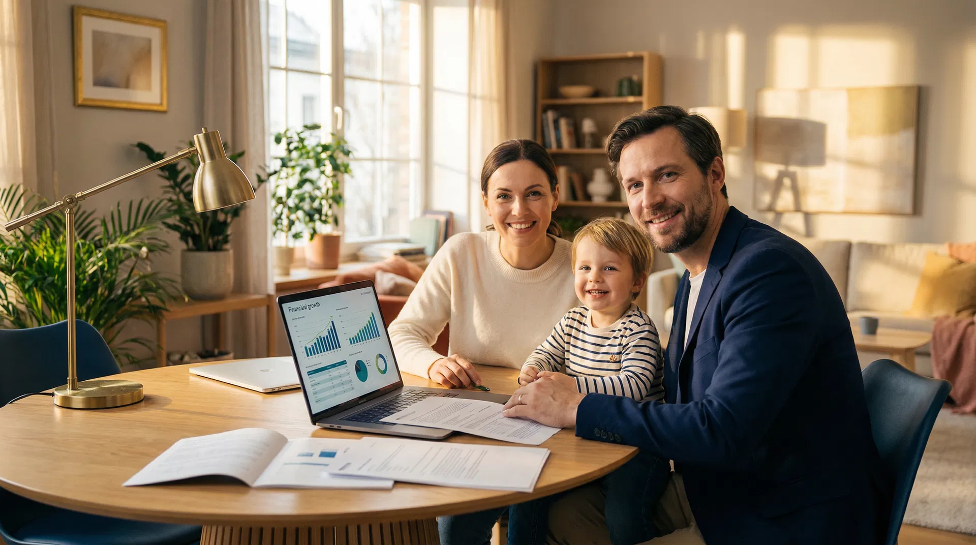 Familie plant gemeinsam die finanzielle Zukunft ihrer Kinder