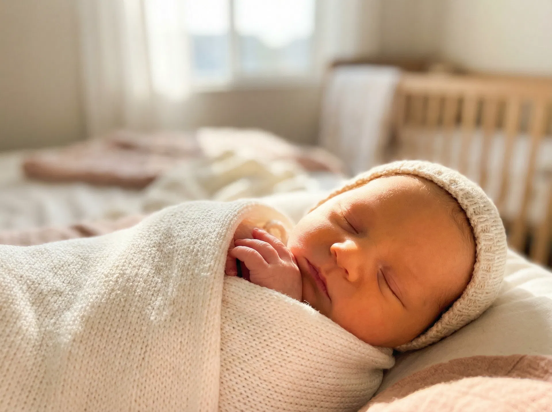 Neugeborenes Baby schläft friedlich – der erste Tag des neuen Lebens