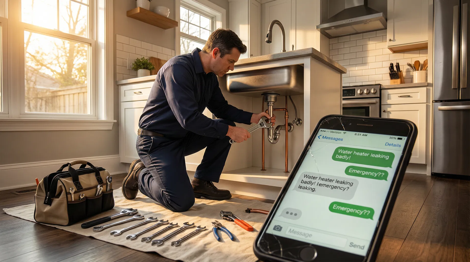 Plumbing technician working on a job