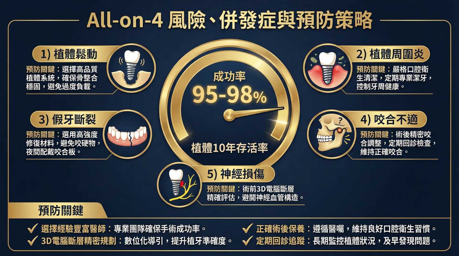 All-on-4 風險、併發症與預防策略資訊圖表