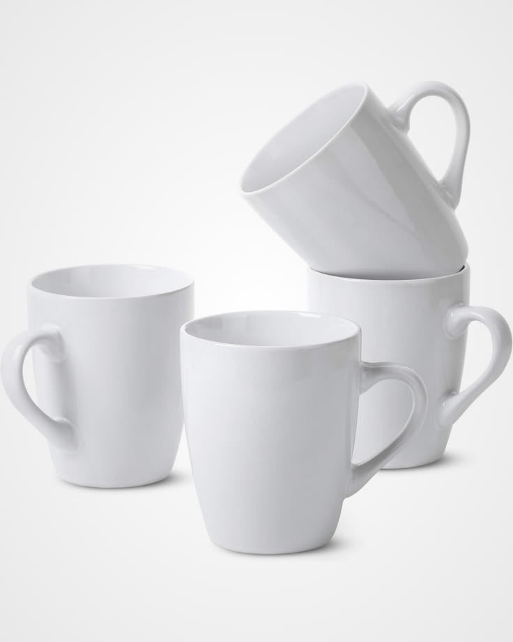 Set of 6 White Ceramic Mugs 