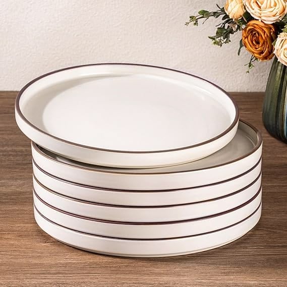Set of 6 Ceramic Plates – Elegant Rim Design 