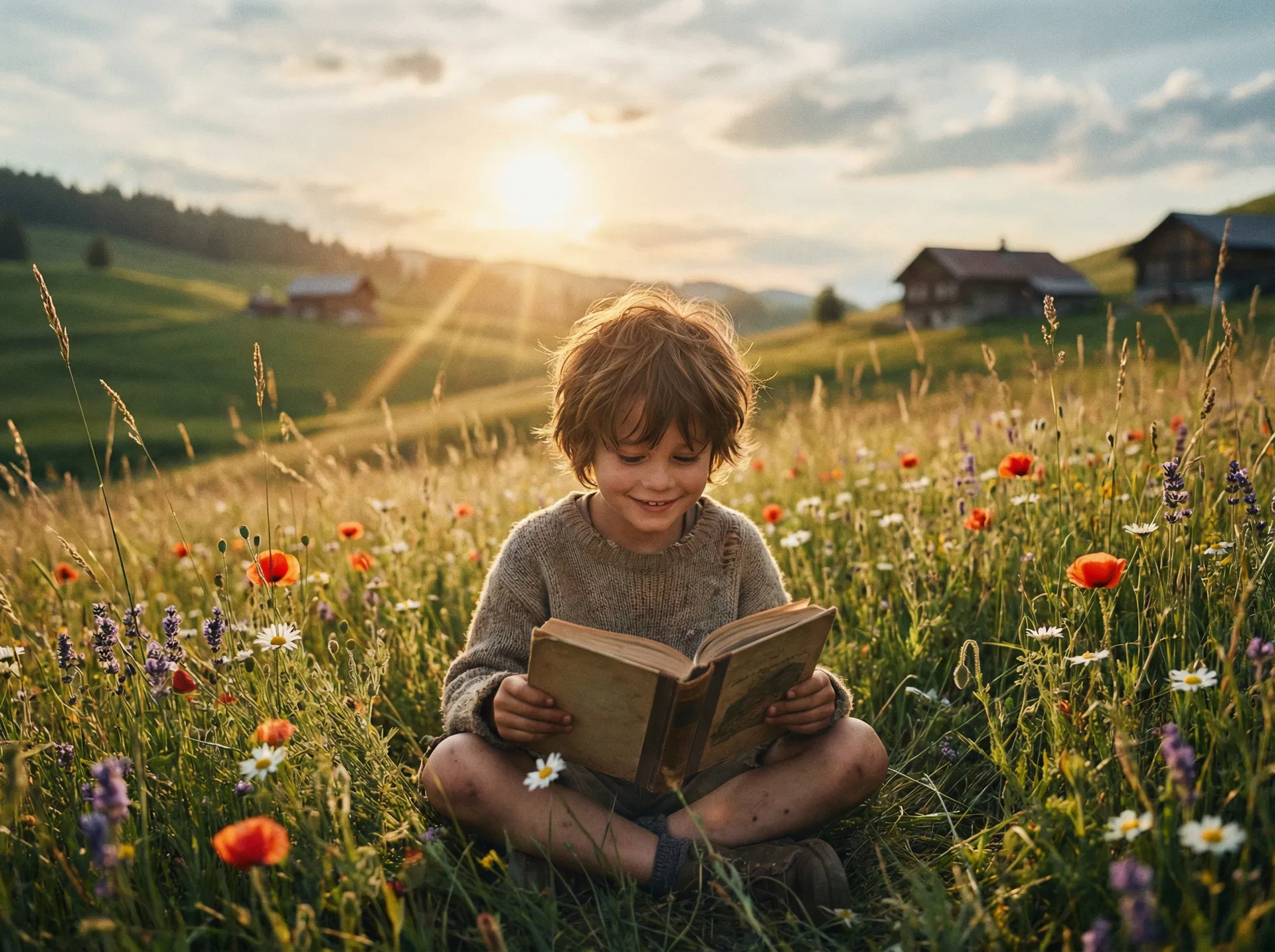 Kind liest ein Buch in der Natur – ganzheitliche Bildung