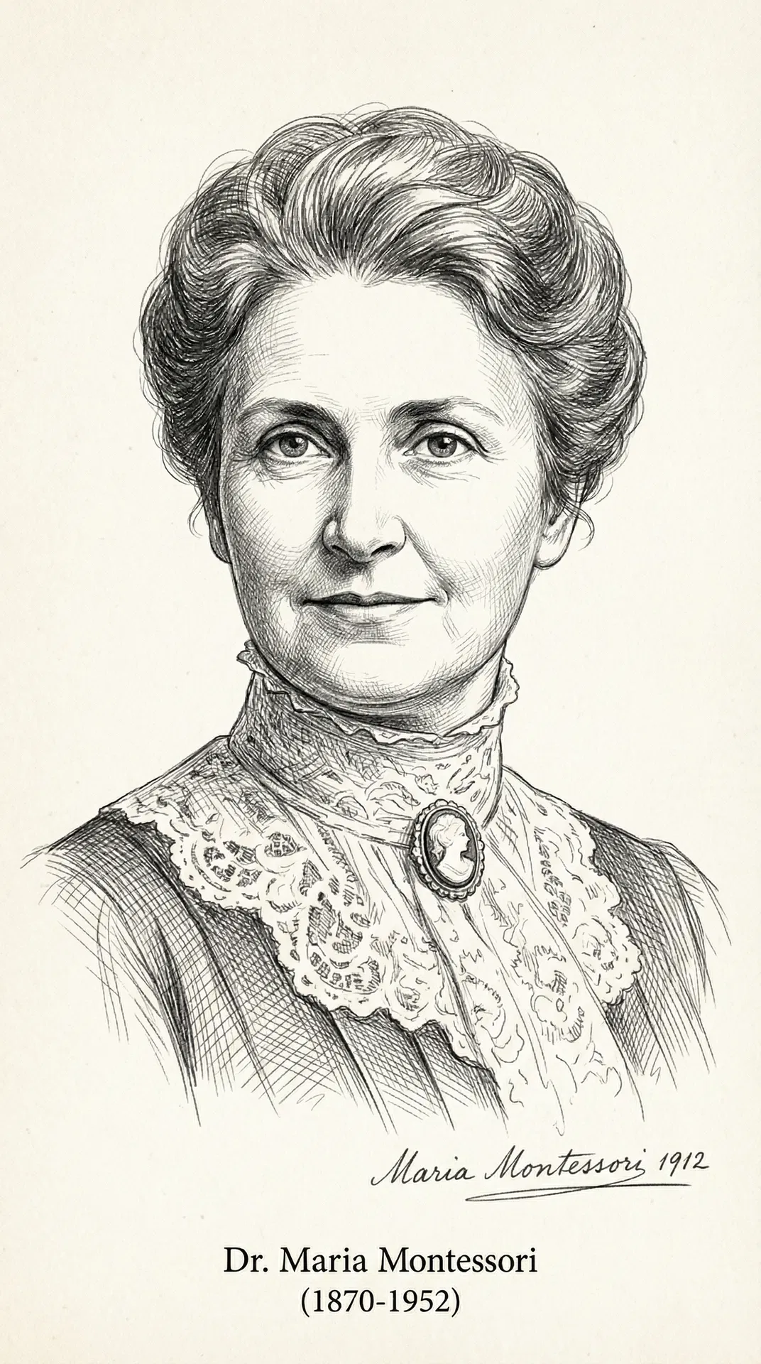 Bleistiftzeichnung Maria Montessori