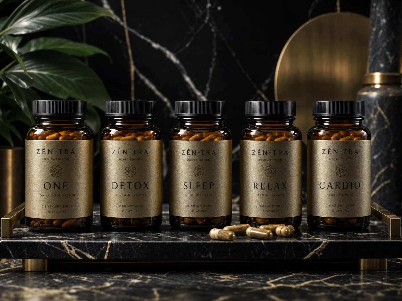 ZÉN-TRA Luxury Edition amber glass capsule bottles