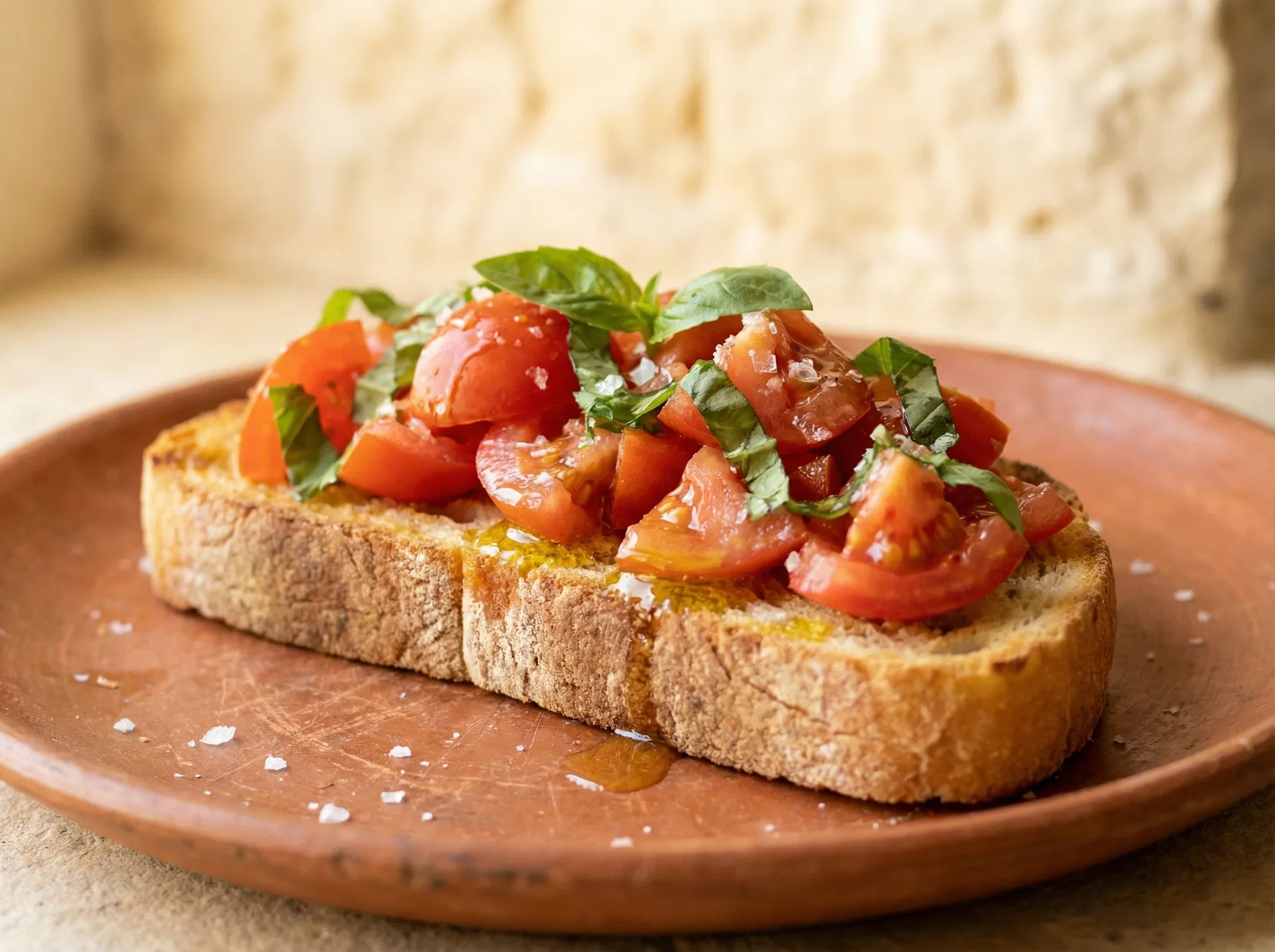 Rustikale Bruschetta auf Terrakotta-Teller