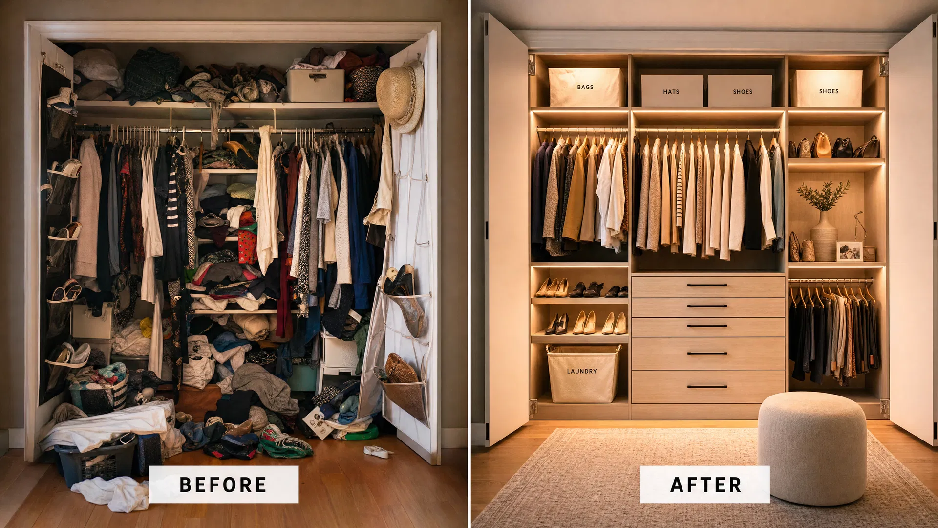 Before and after closet transformation