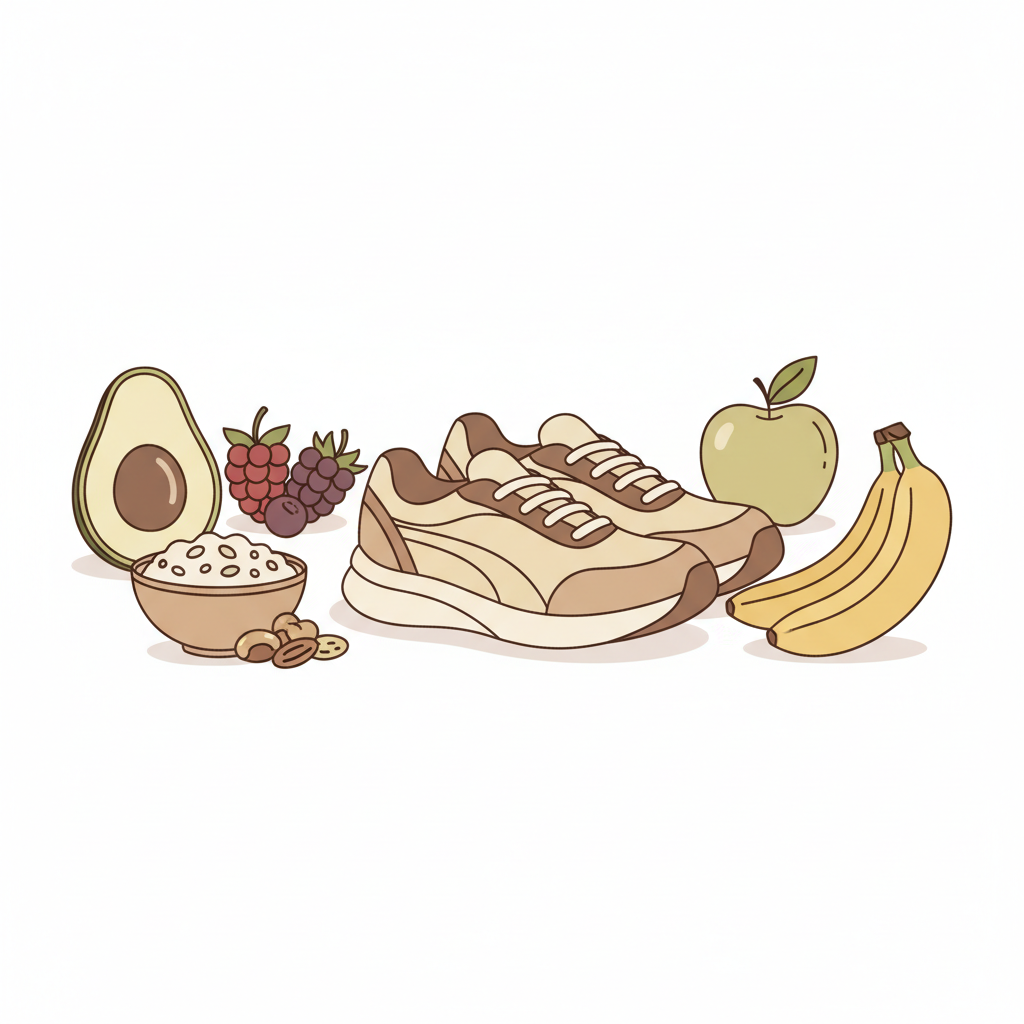 ニキビと食事の関係を考える女性がパンや野菜を見つめる様子