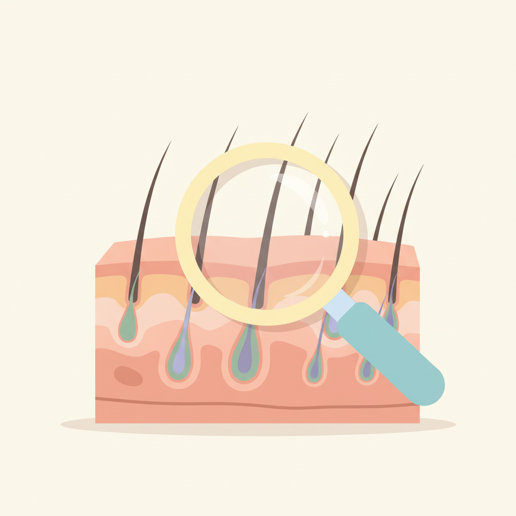 AGAで細く短い抜け毛が増加する様子と毛髪の成長サイクル