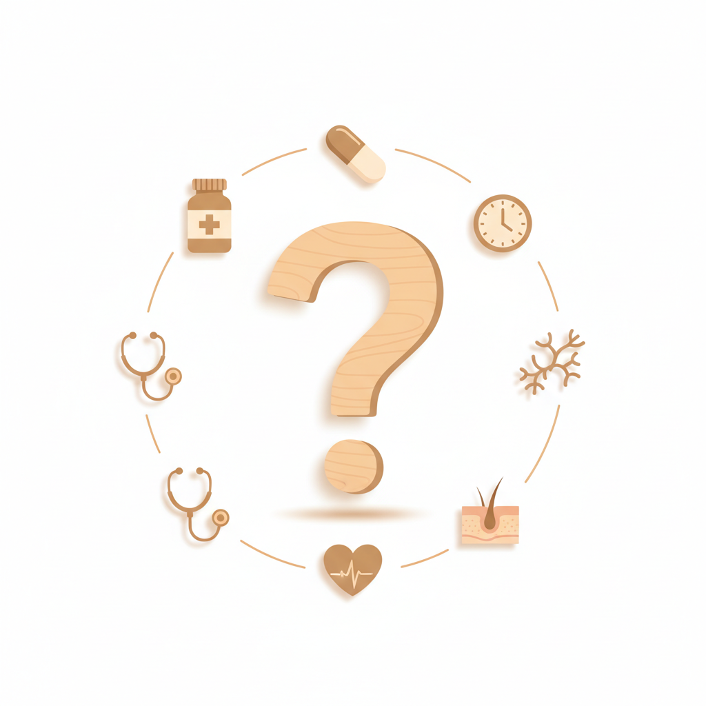 やけどに関する質問と回答が書かれた紙とペン、疑問を解決する様子