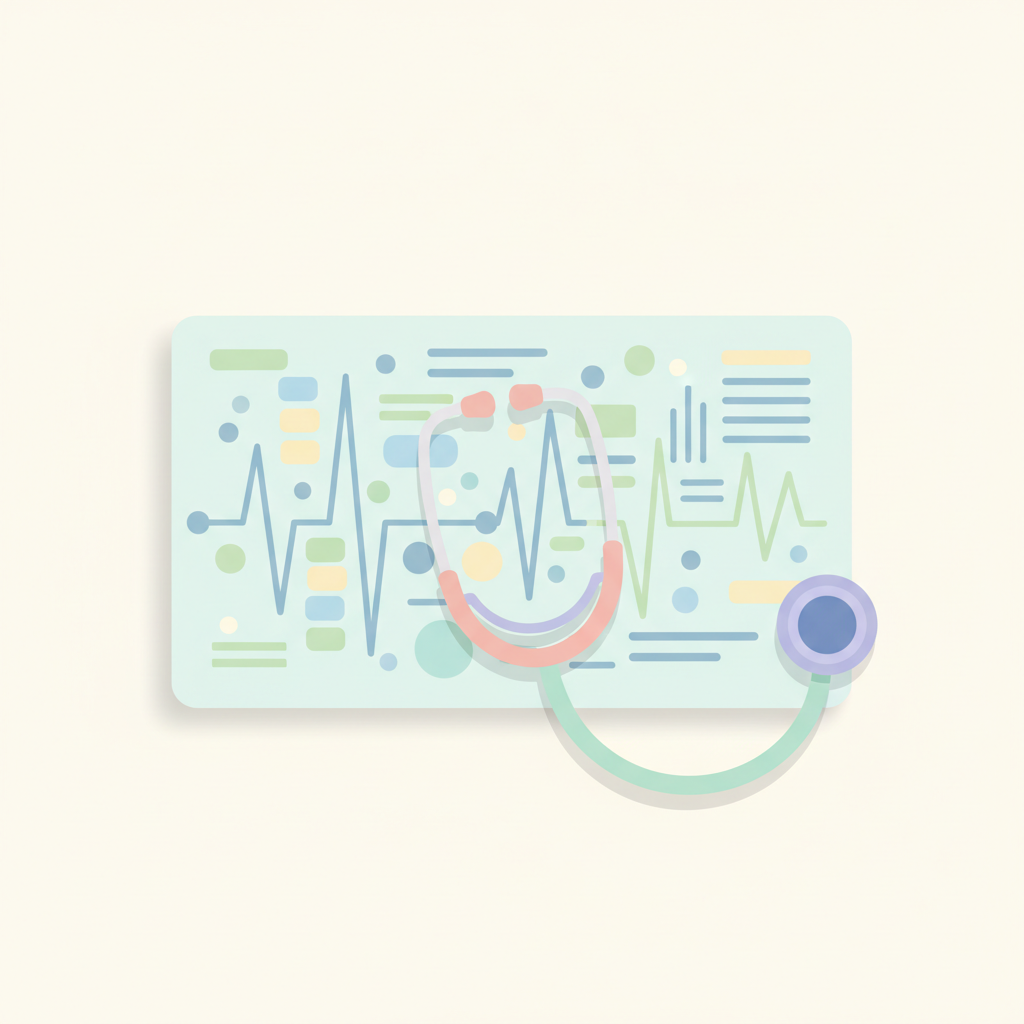 心電図やエコー検査機器が並ぶ循環器内科の診察室で、専門医が患者を診断