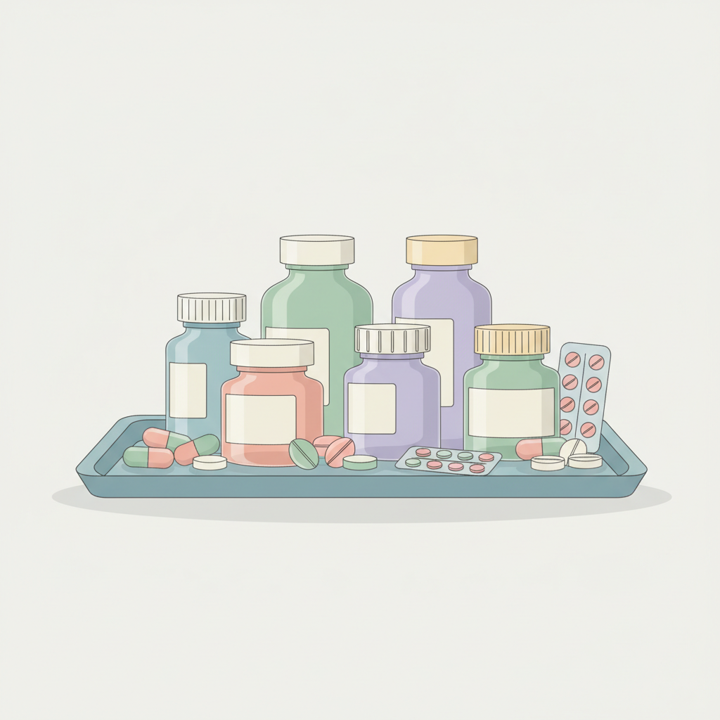 咳止め薬や去痰薬が並べられた薬局の棚、市販薬で症状を和らげる選択肢